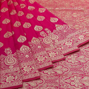 Dark Pink Zari Woven Art Silk Saree - Peachmode