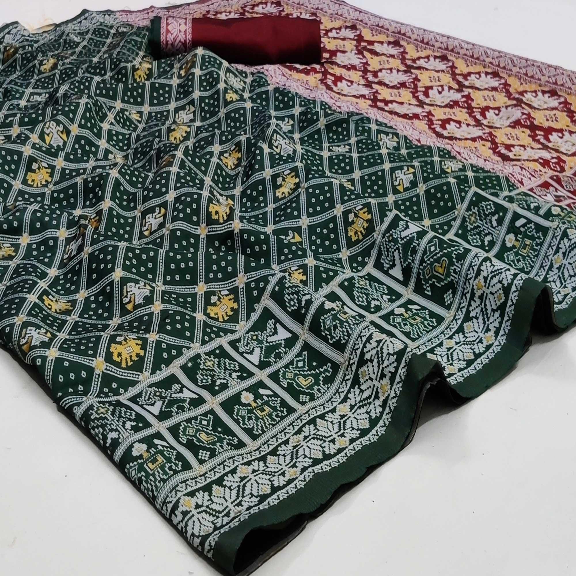 Dark Rama Green Festive Wear Woven Soft Silk Patola Saree - Peachmode