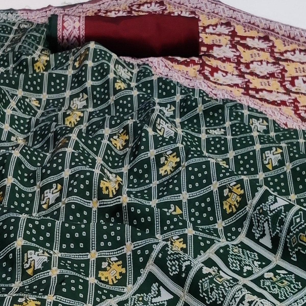 Dark Rama Green Festive Wear Woven Soft Silk Patola Saree - Peachmode