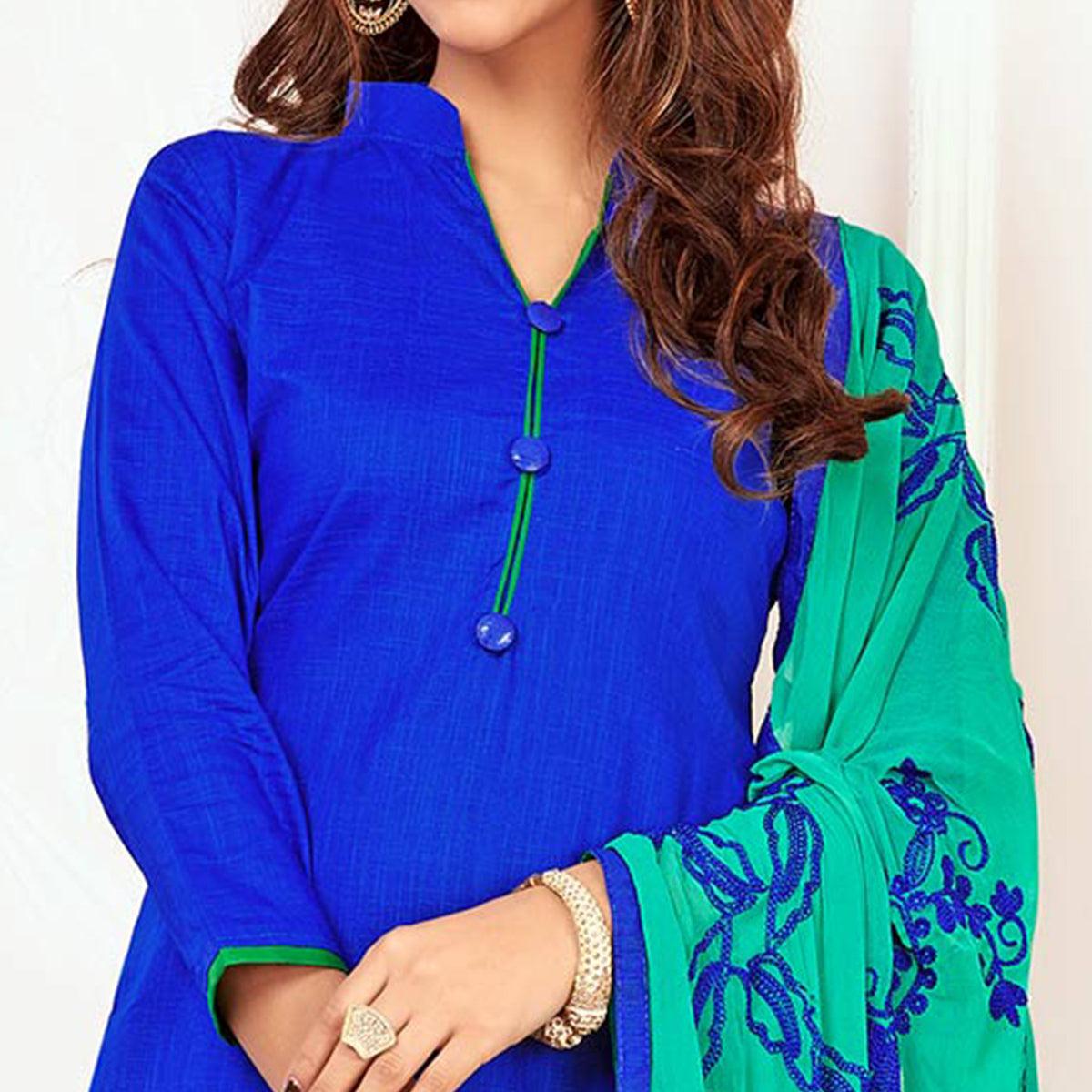 Dashing Blue Colored Casual Wear Cotton Suit - Peachmode