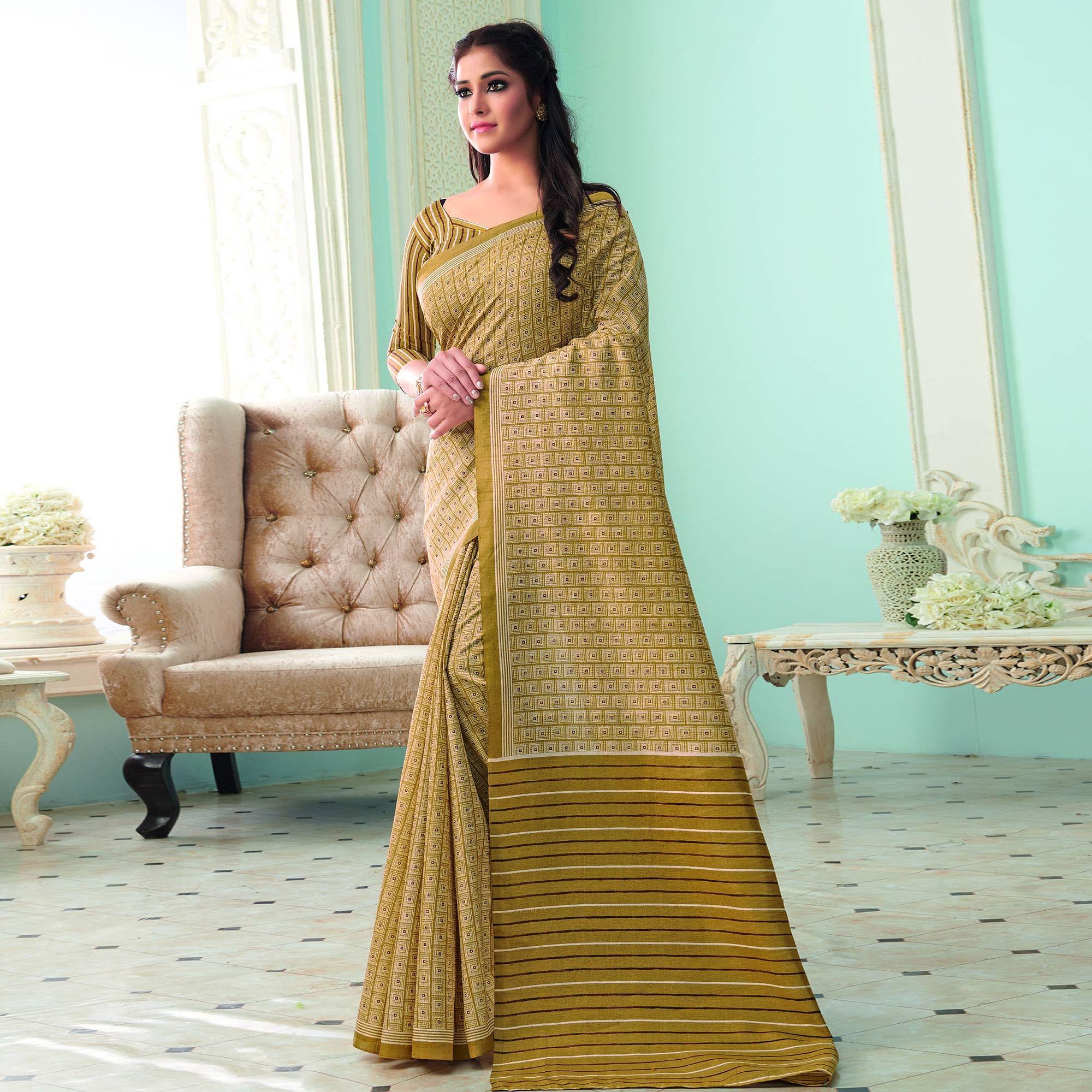 Dazzling Beige Colored Casual Wear Printed Bhagalpuri Saree - Peachmode