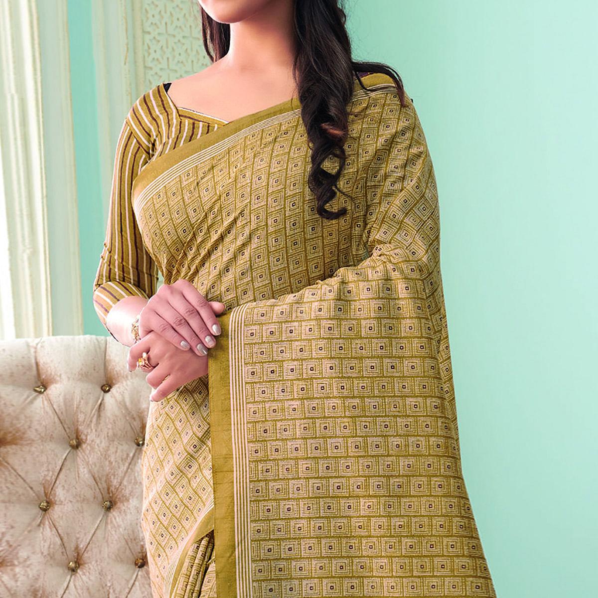 Dazzling Beige Colored Casual Wear Printed Bhagalpuri Saree - Peachmode