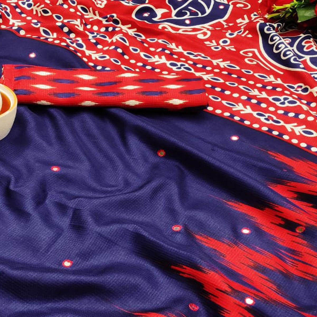 Dazzling Blue Coloured Casual Wear Printed Cotton Jute Saree - Peachmode