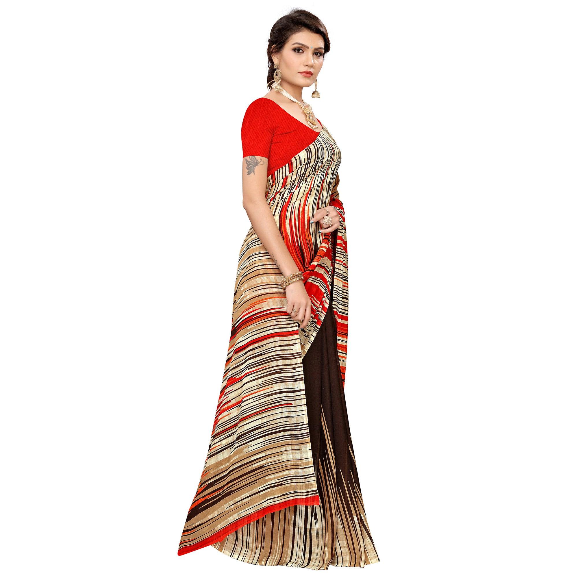 Dazzling Coffee Brown Colored Casual Wear Printed Georgette Saree - Peachmode