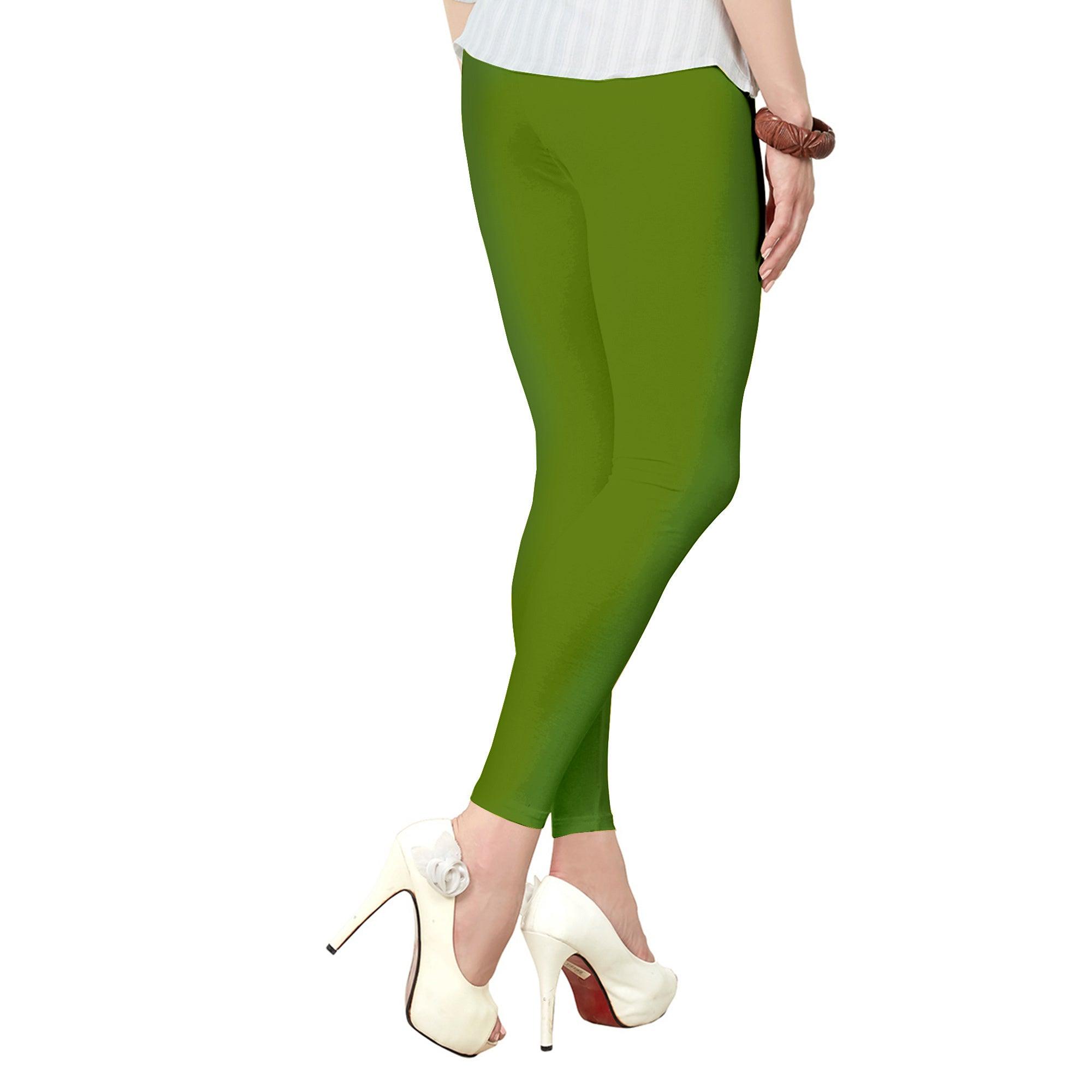 Dazzling Green Colored Casual Wear Ankle Length Leggings - Peachmode