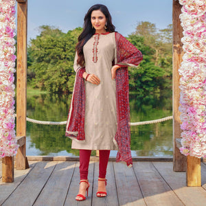Dazzling Offwhite Colored Partywear Embroidered Modal Cotton Dress Material - Peachmode