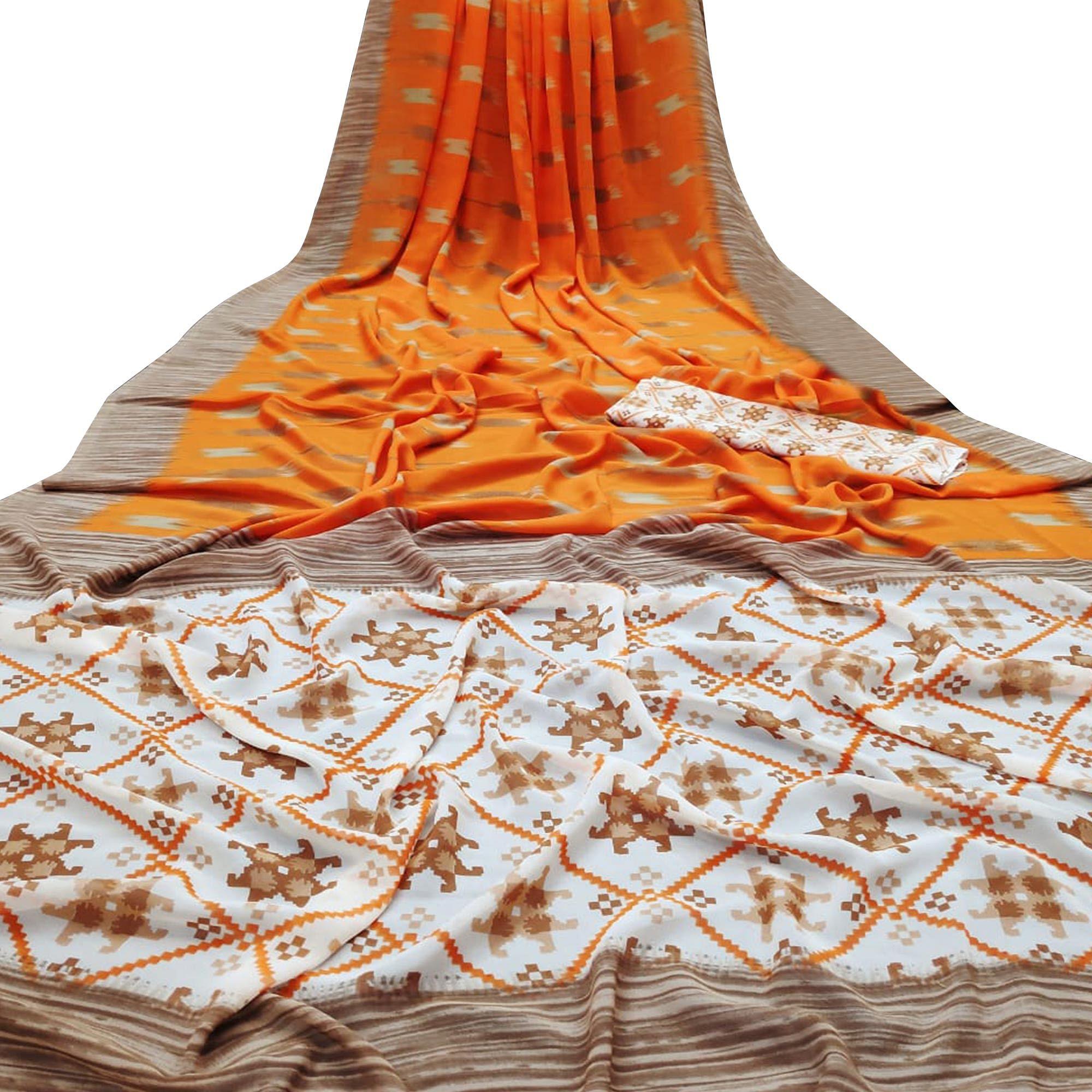 Dazzling Orange Colored Casual Wear Mill Printed Georgette Saree - Peachmode