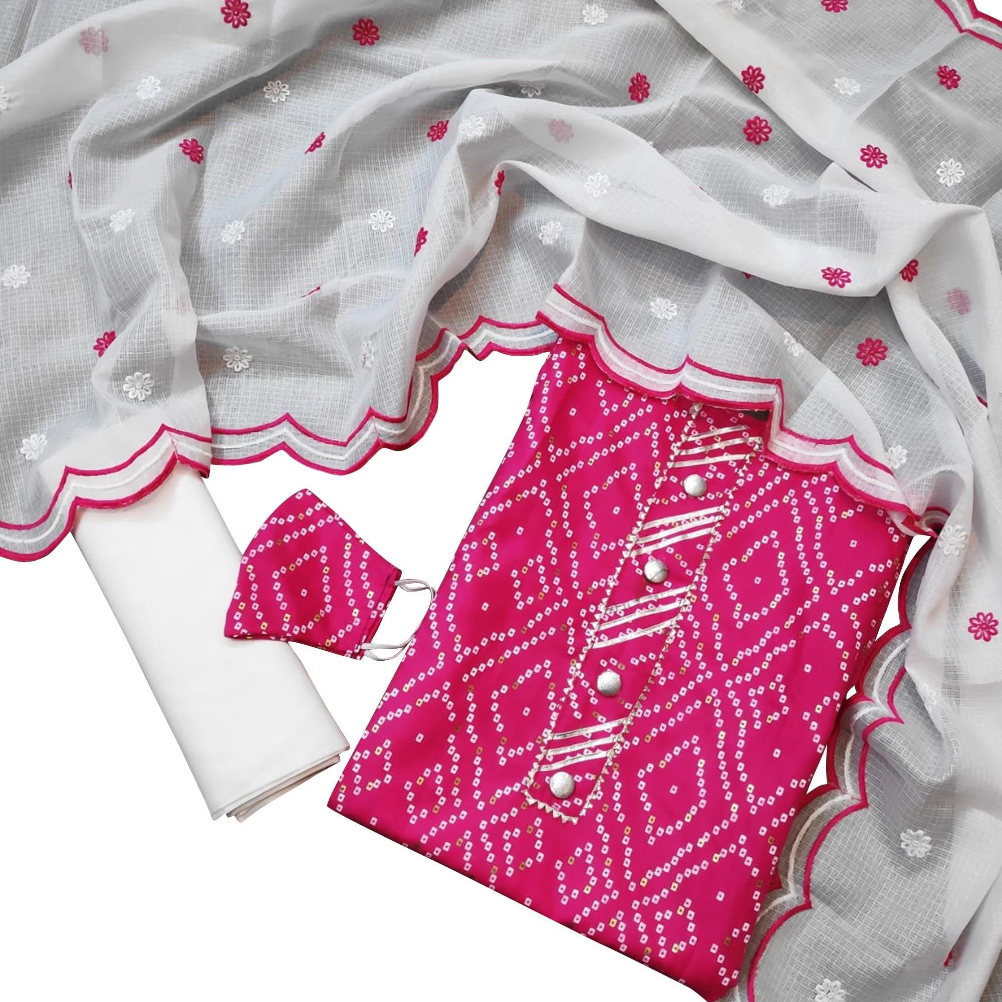 Dazzling Pink Colored Casual Wear Printed Cotton Dress Material - Peachmode