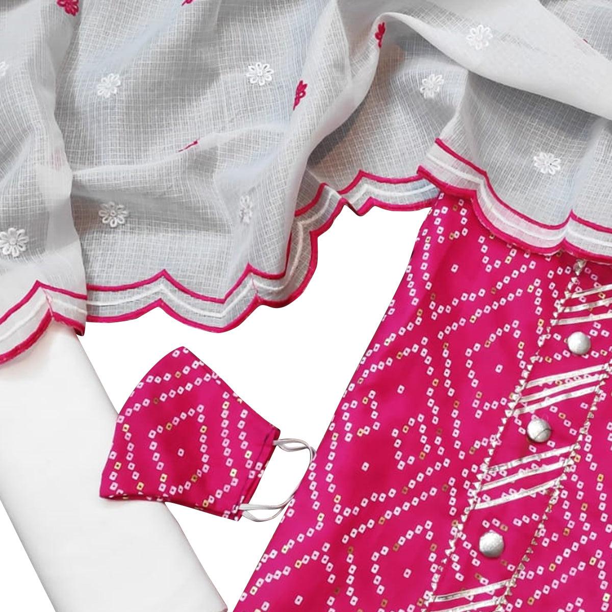 Dazzling Pink Colored Casual Wear Printed Cotton Dress Material - Peachmode