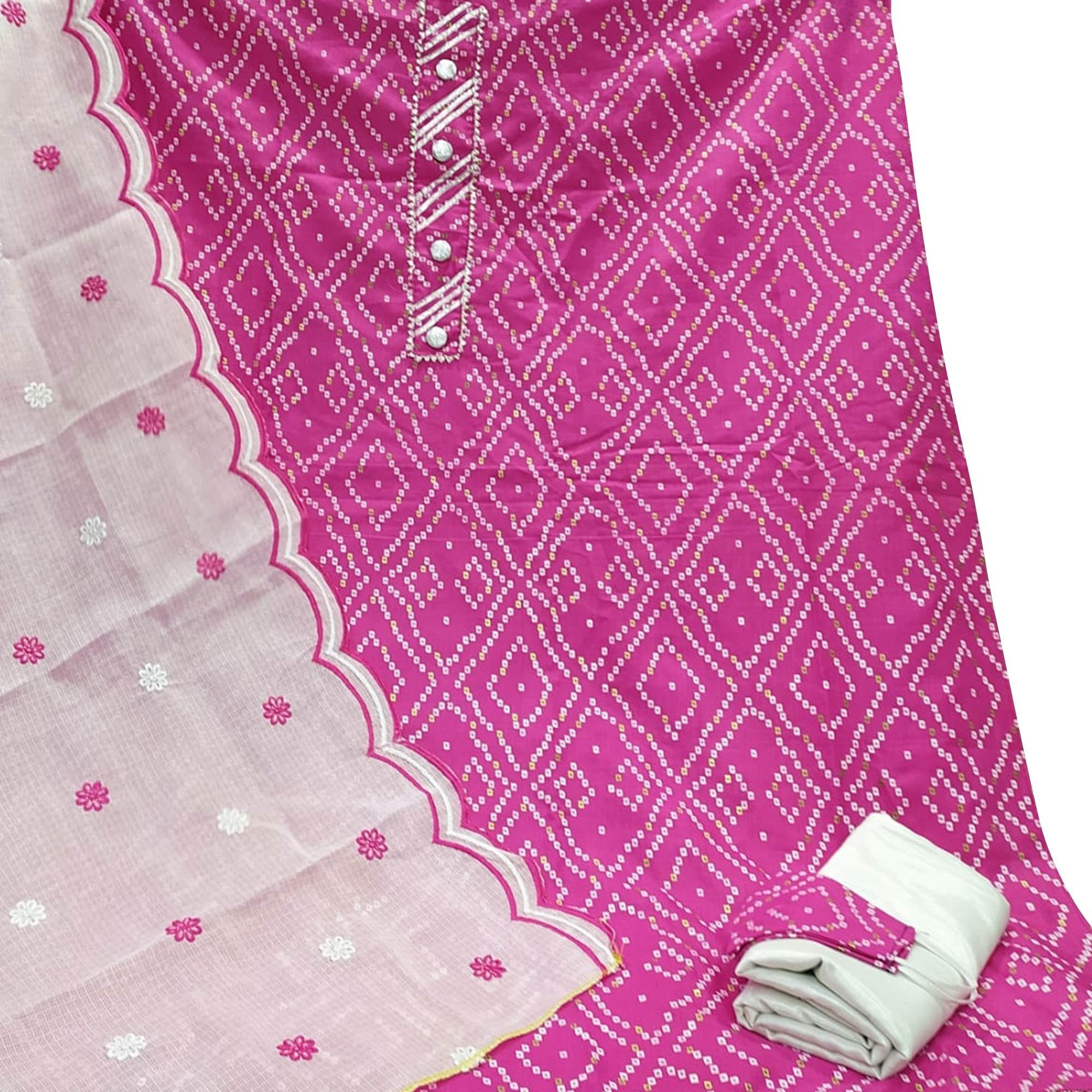 Dazzling Pink Colored Casual Wear Printed Cotton Dress Material - Peachmode