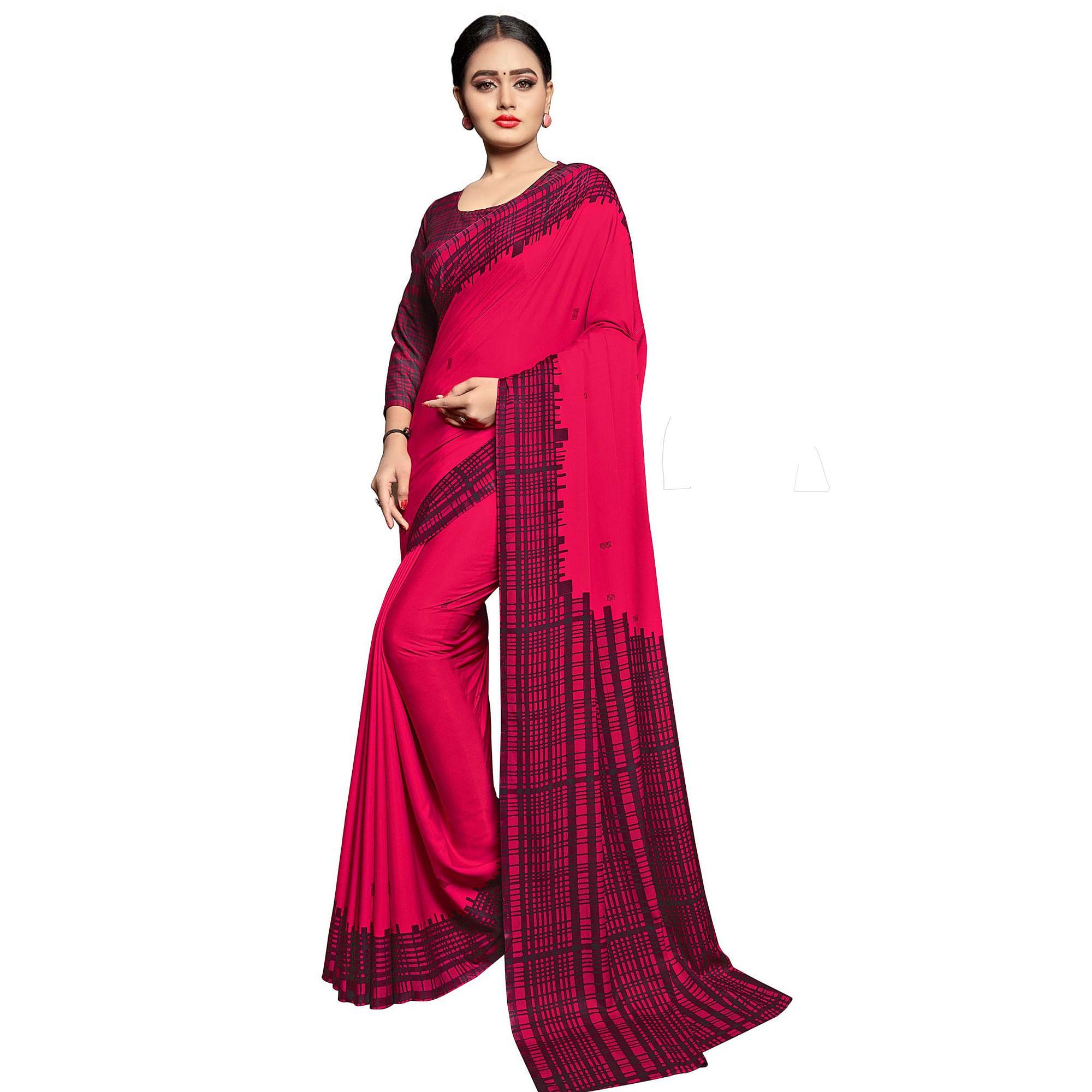 Dazzling Pink Colored Casual Wear Printed Crepe Saree - Peachmode