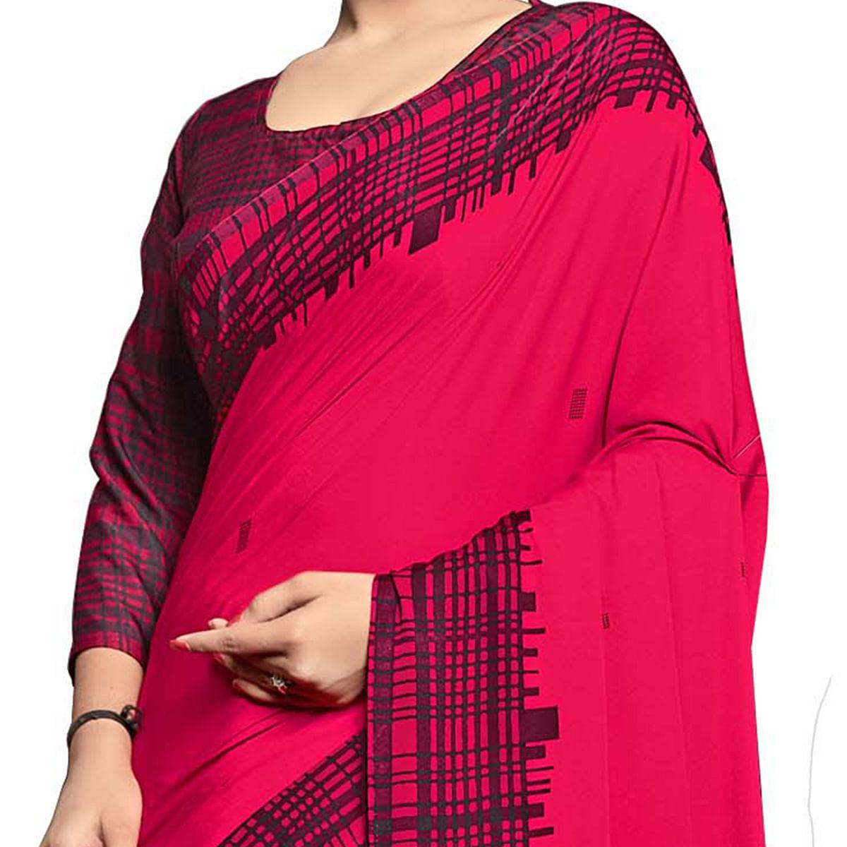 Dazzling Pink Colored Casual Wear Printed Crepe Saree - Peachmode