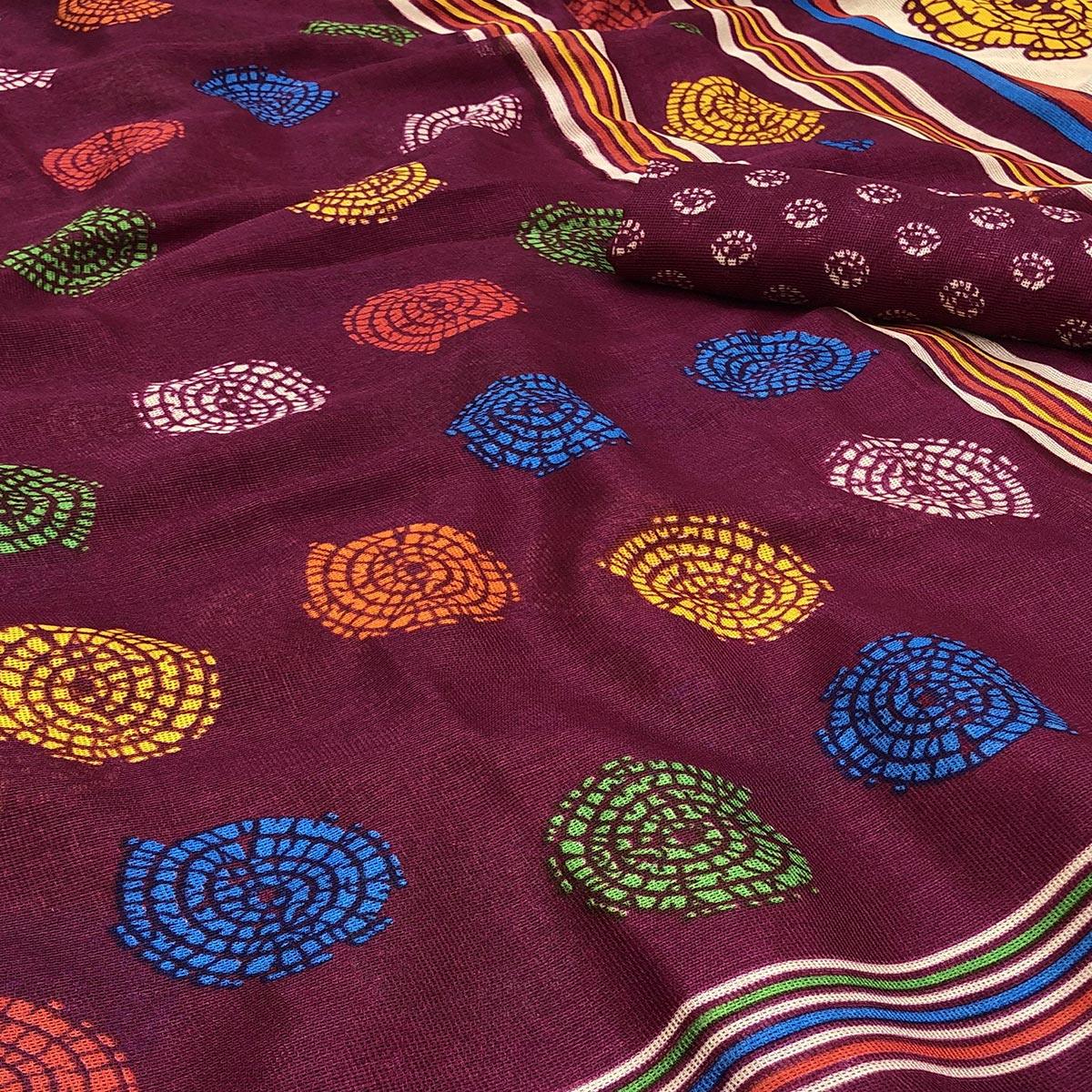 Dazzling Purple Colored Casual Wear Printed Jute Silk Saree - Peachmode