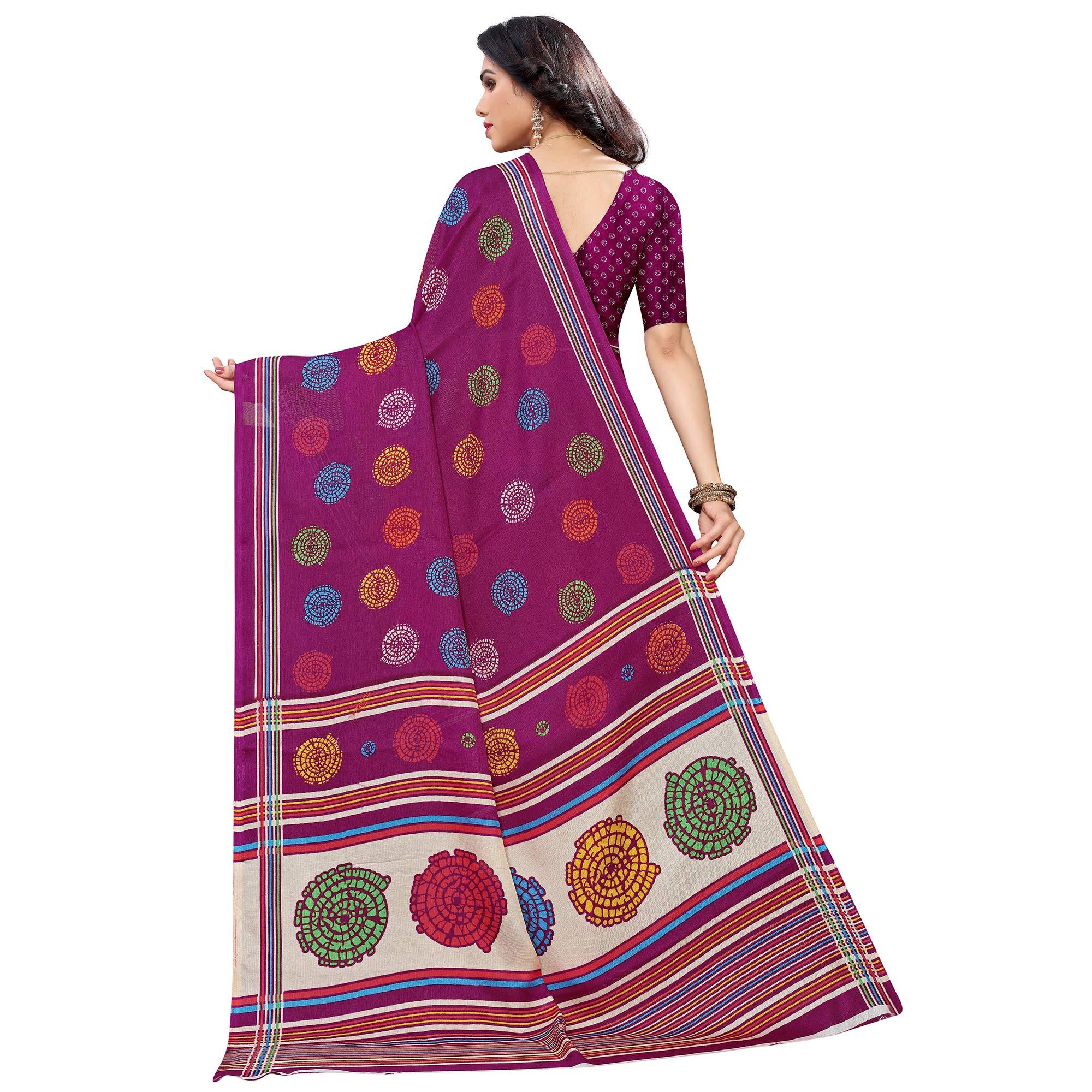 Dazzling Purple Colored Casual Wear Printed Jute Silk Saree - Peachmode