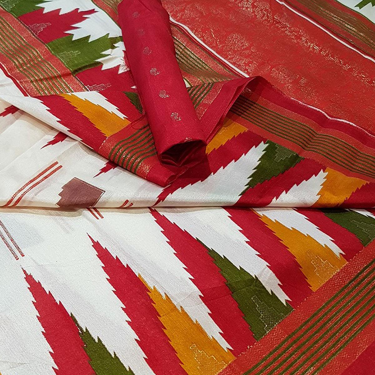 Dazzling White Colored Festive Wear Foil Printed Silk Saree - Peachmode