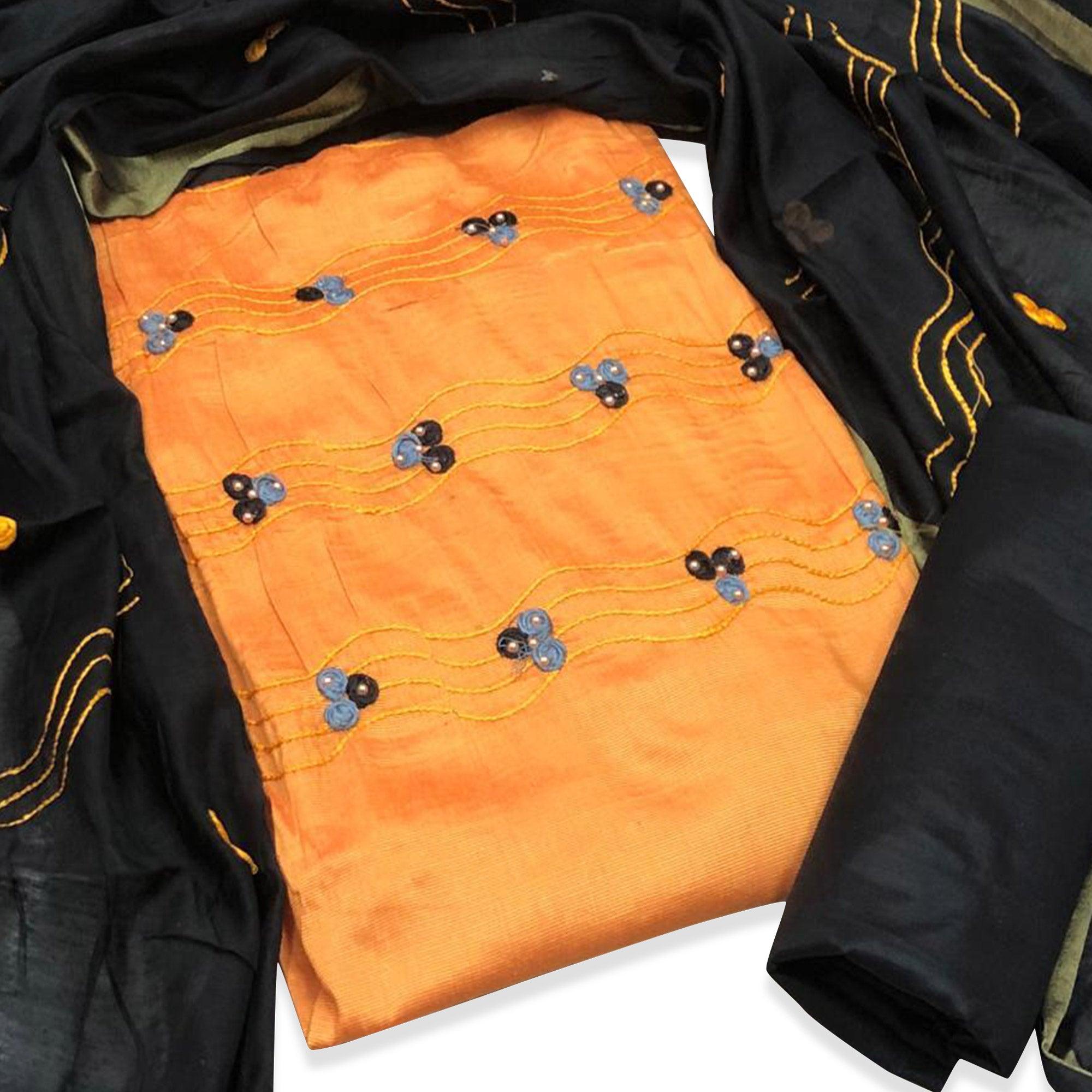 Dazzling Yellow Colored Casual Wear Embroidered Cotton Dress Material - Peachmode