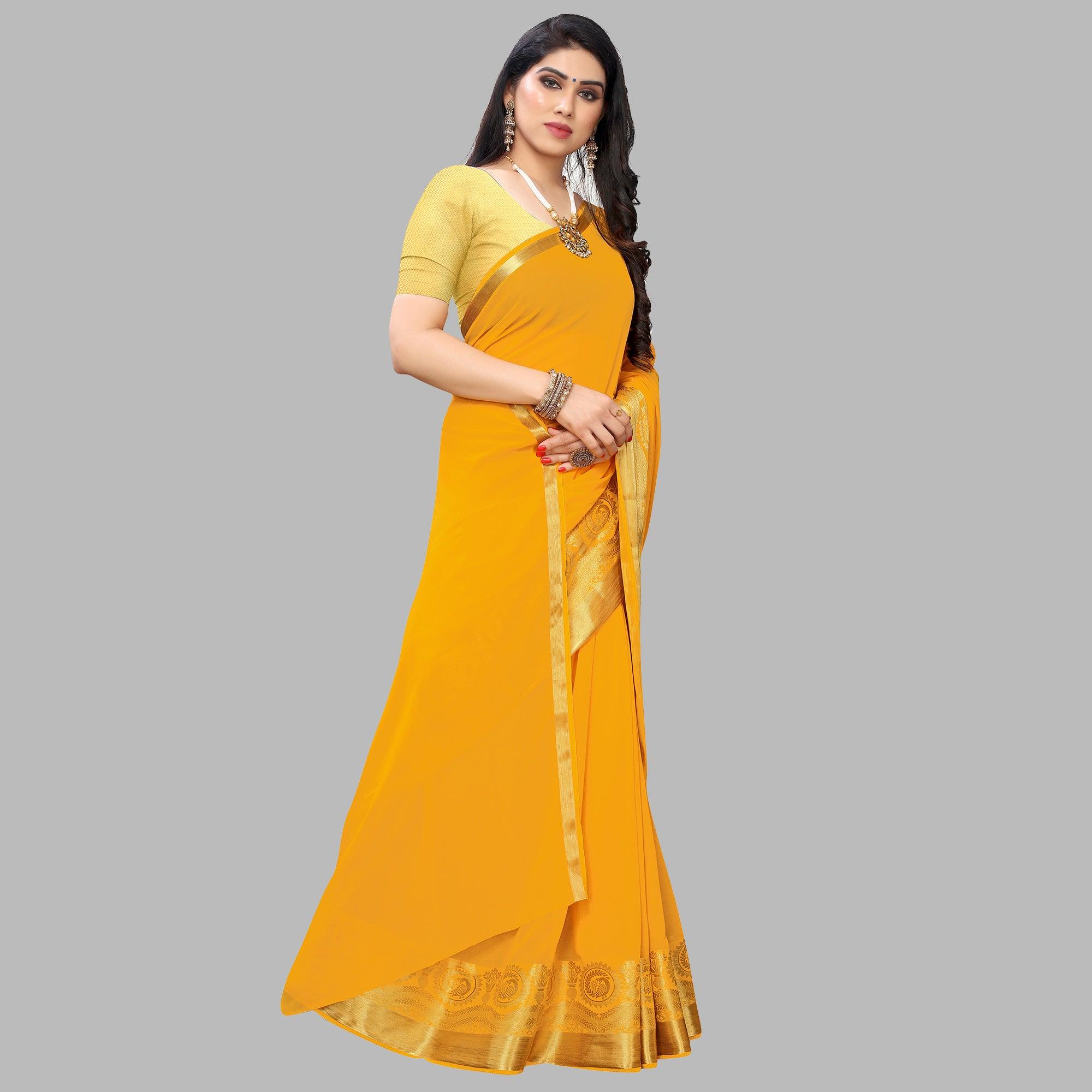 Dazzling Yellow Colored Festive Wear Woven Chiffon Saree - Peachmode