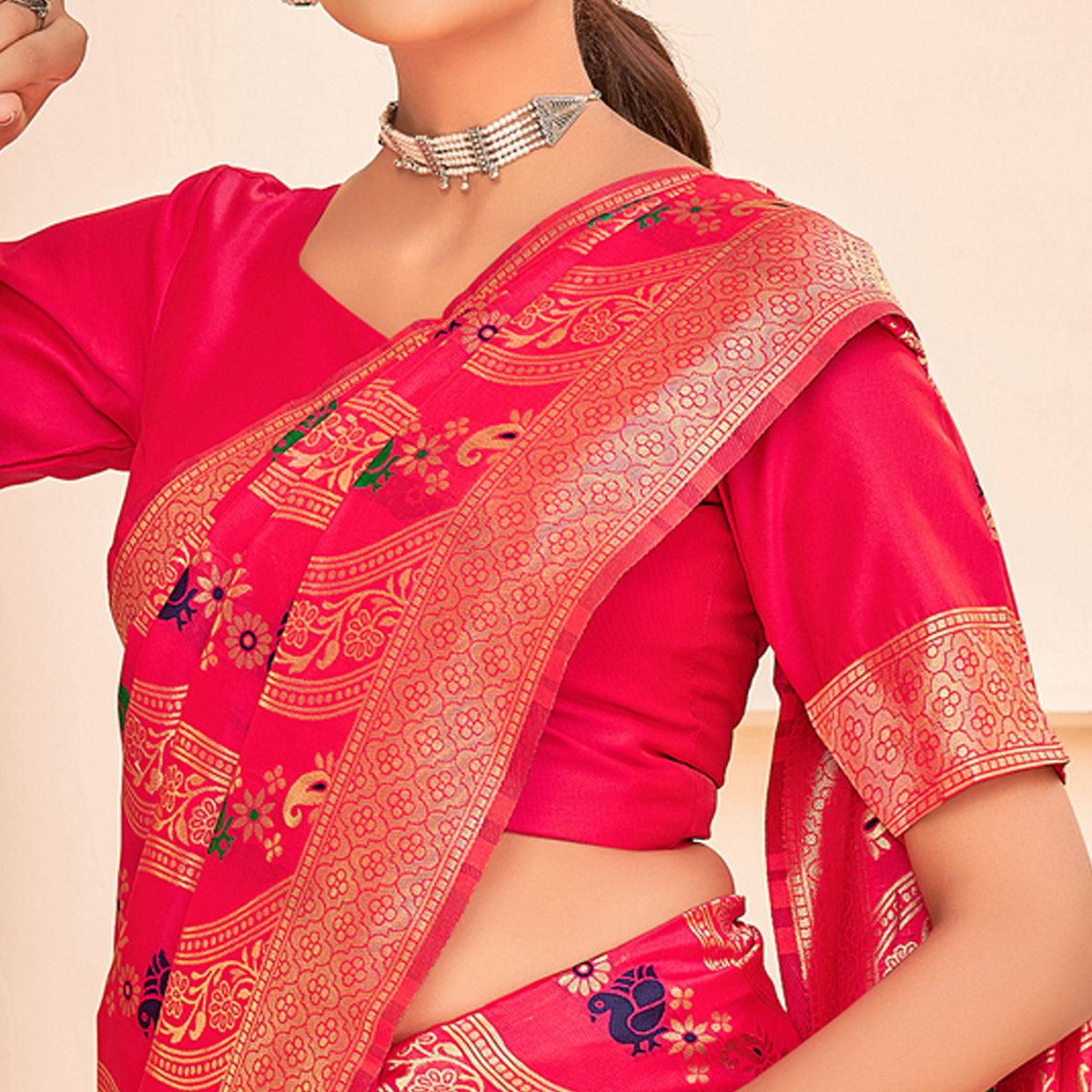 Deep Pink Festive Wear Banarasi with Patola Woven Banarasi Silk saree - Peachmode