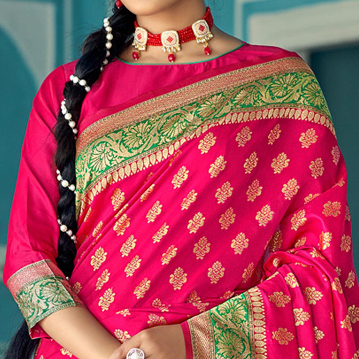 Deep Pink Festive Wear Woven Banarasi Silk Saree - Peachmode