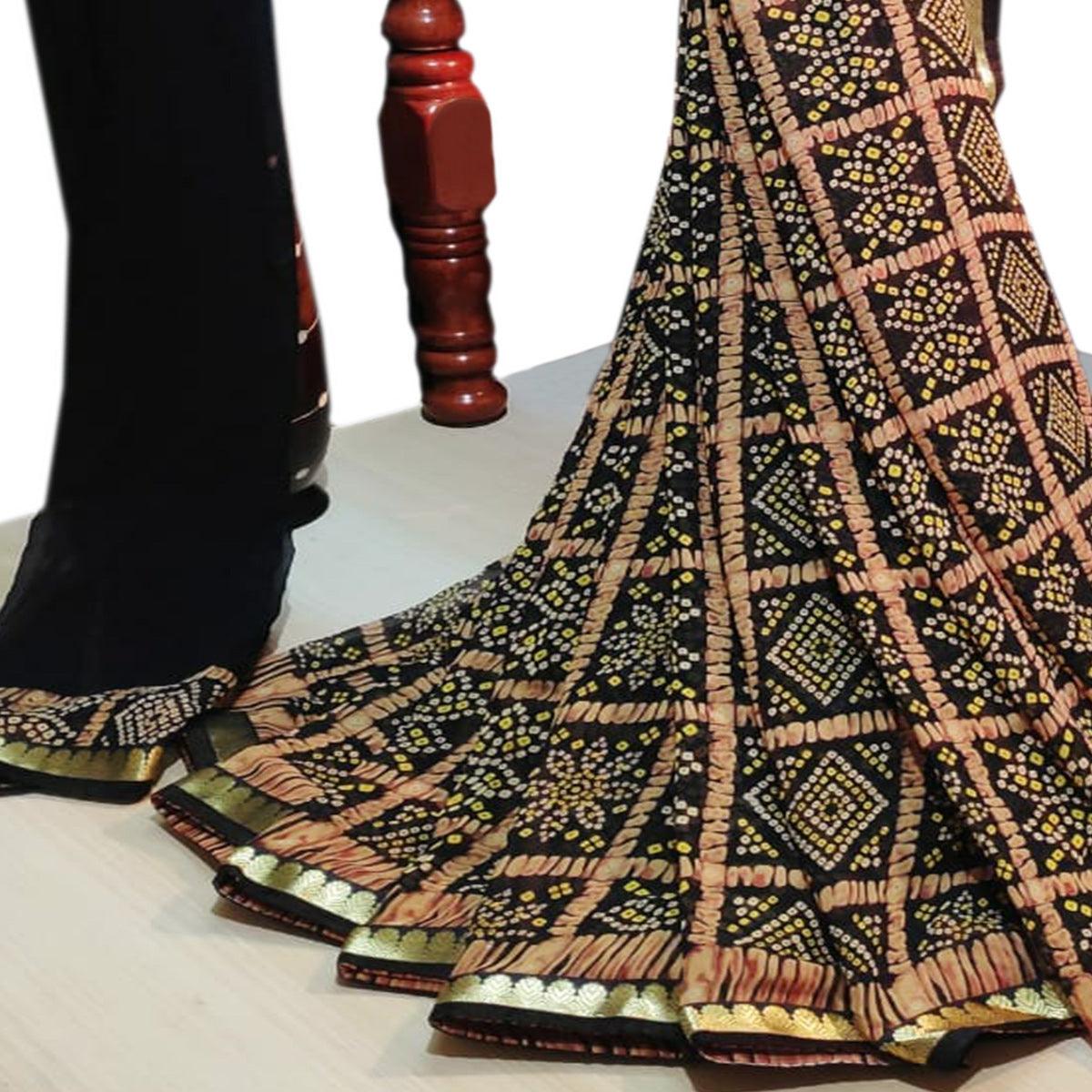 Delightful Black Colored Casual Wear Bandhani Printed Georgette Saree - Peachmode