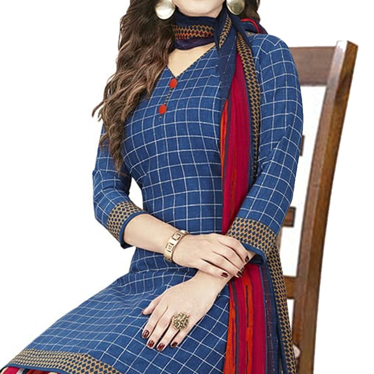 Delightful Blue Colored Casual Wear Printed Crepe Patiala Dress Material - Peachmode