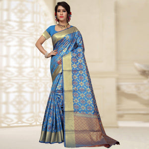 Delightful Blue Colored Festive Wear Woven Banarasi Silk Saree - Peachmode