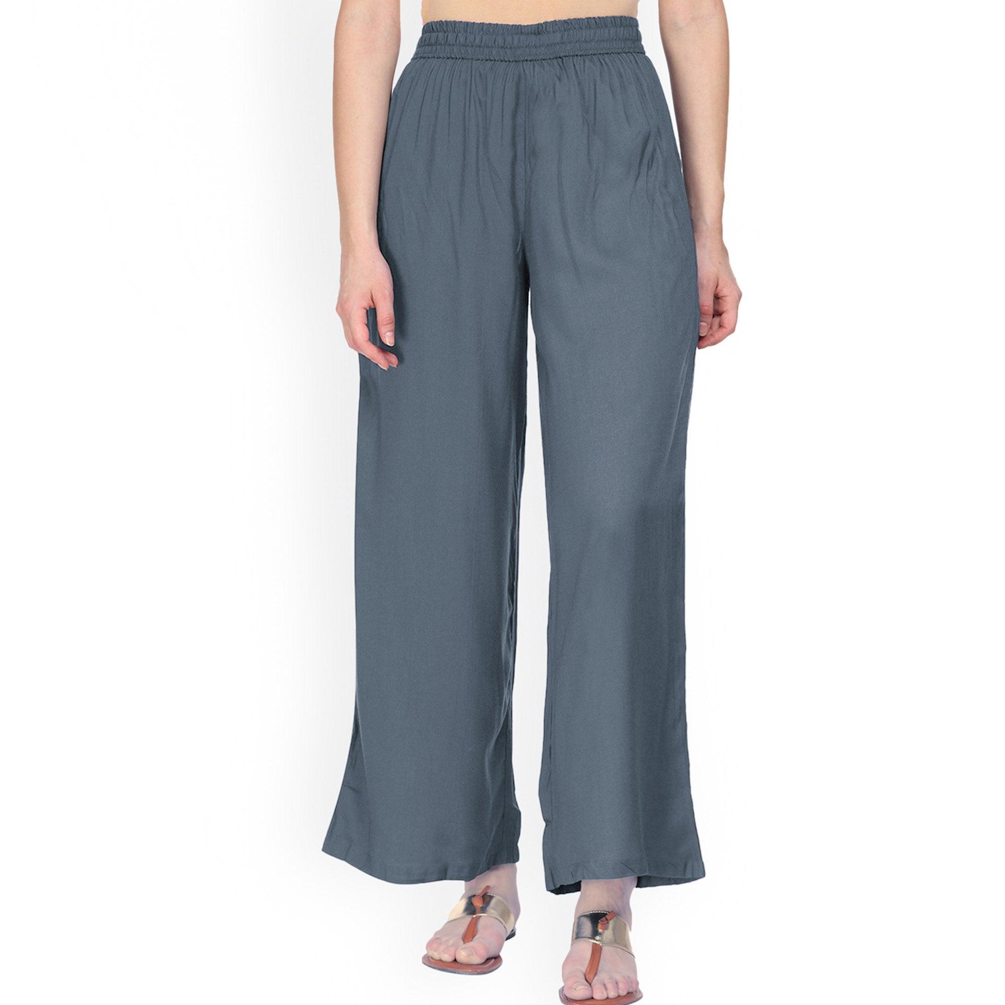 Delightful Gray Colored Casual Wear Rayon Palazzo - Peachmode