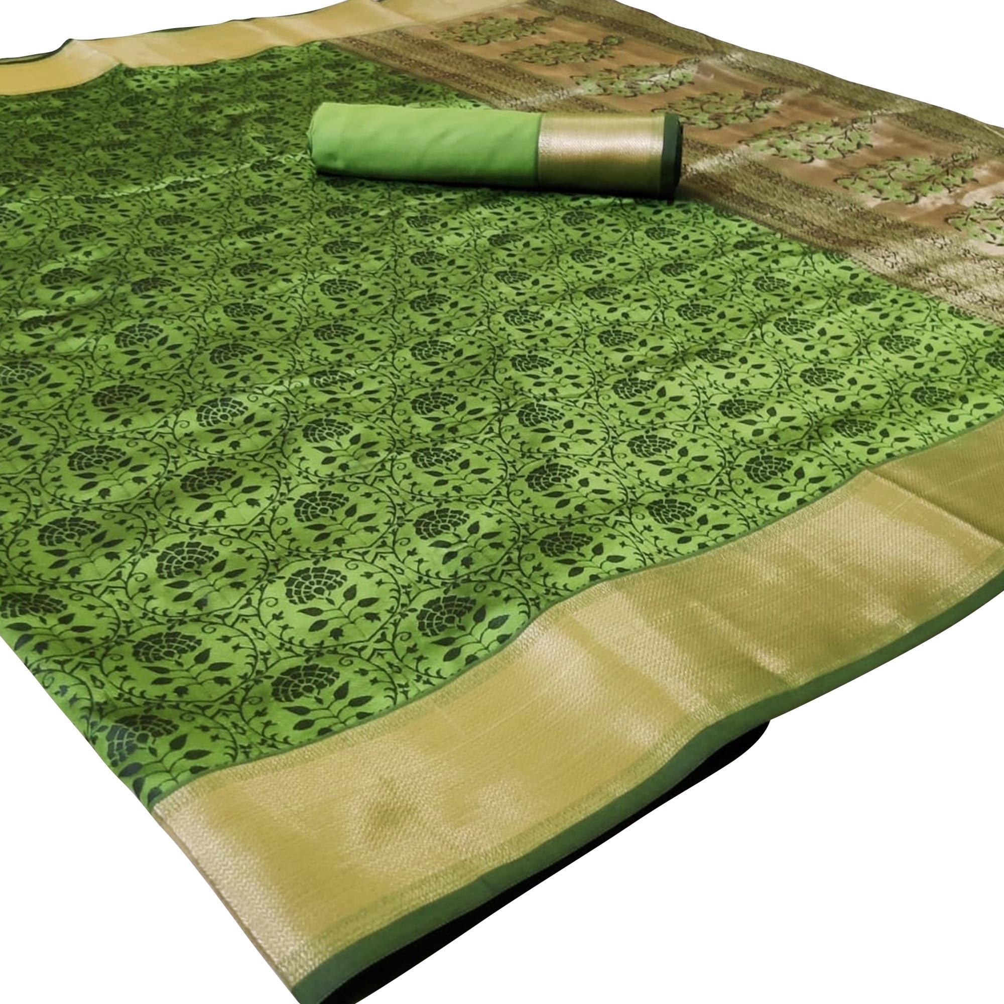 Delightful Green Colored Festive Wear Woven Heavy Silk Saree - Peachmode