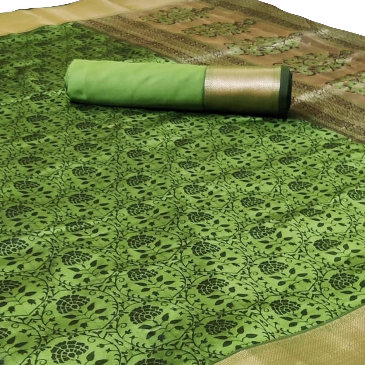 Delightful Green Colored Festive Wear Woven Heavy Silk Saree - Peachmode