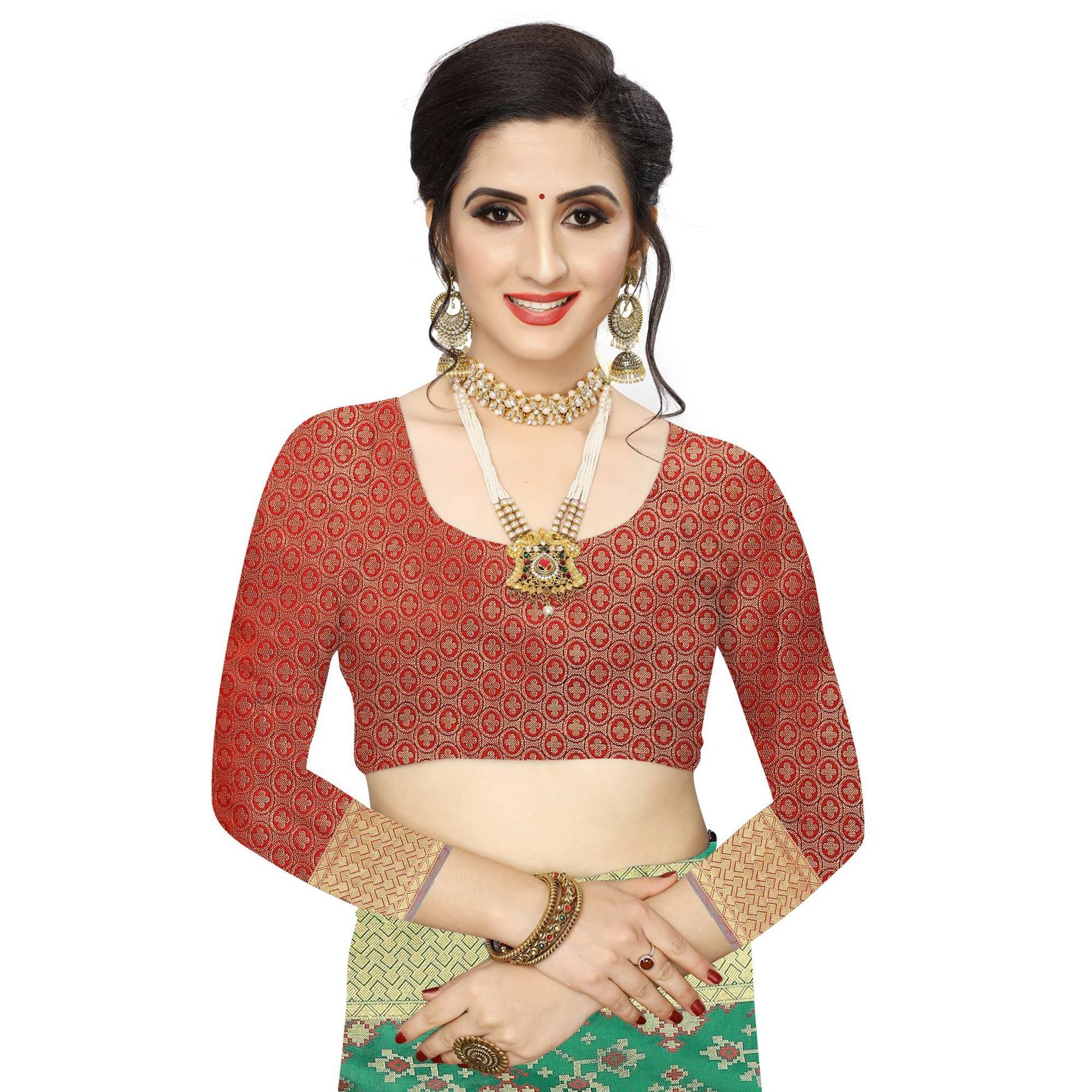 Delightful Green Colored Festive Wear Woven Kanjivaram Silk Saree - Peachmode