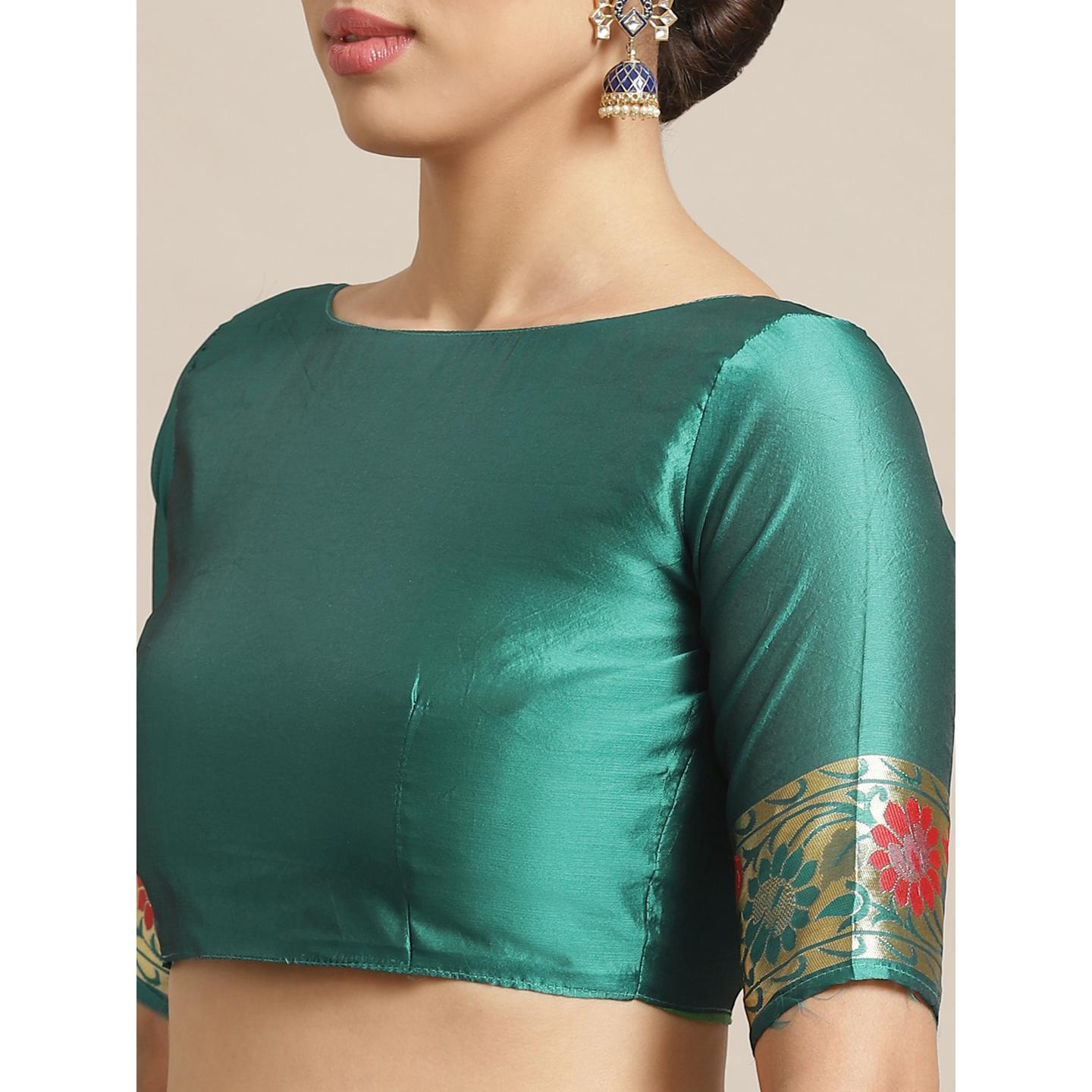Delightful Green Colored Festive Wear Woven Silk Blend Banarasi Saree - Peachmode