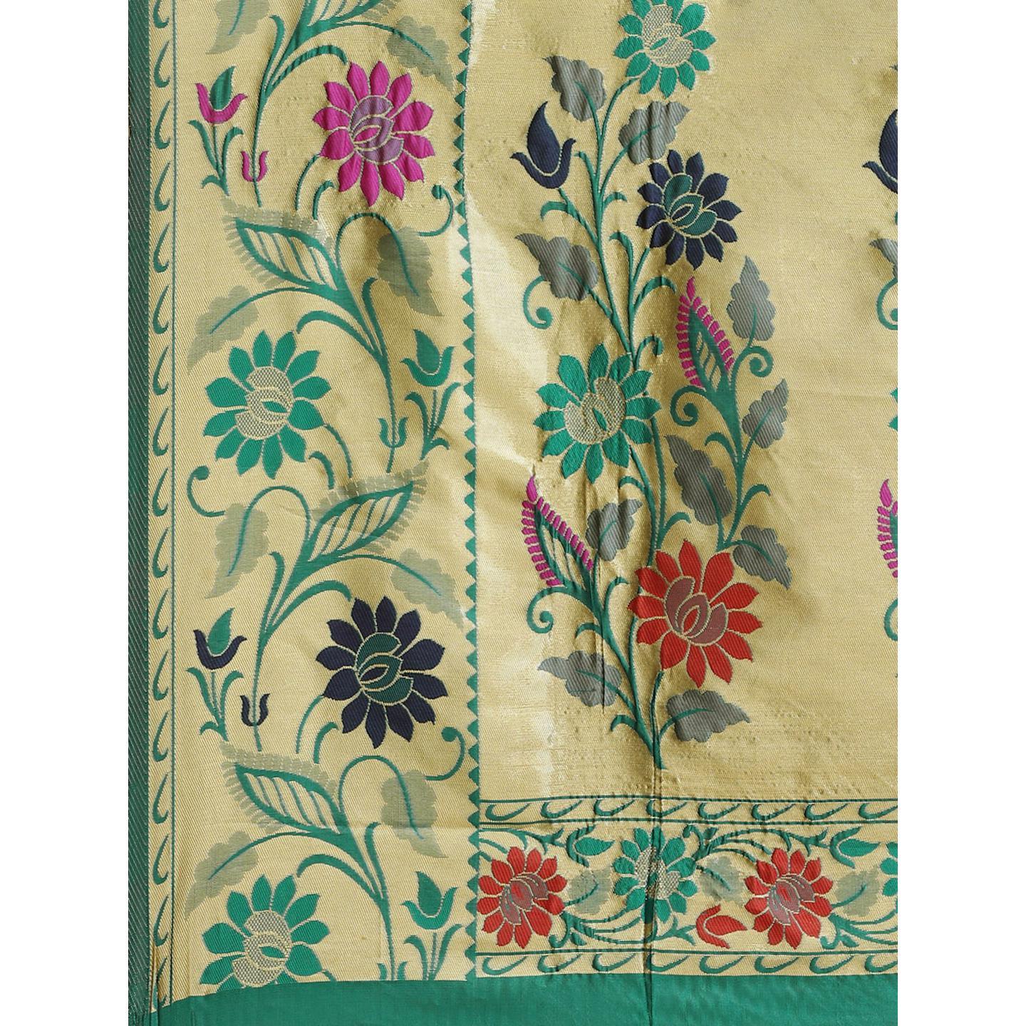 Delightful Green Colored Festive Wear Woven Silk Blend Banarasi Saree - Peachmode