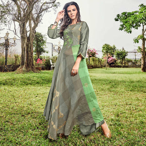 Delightful Grey Colored Party Wear Printed Modal-Jacquard Long Kurti - Peachmode