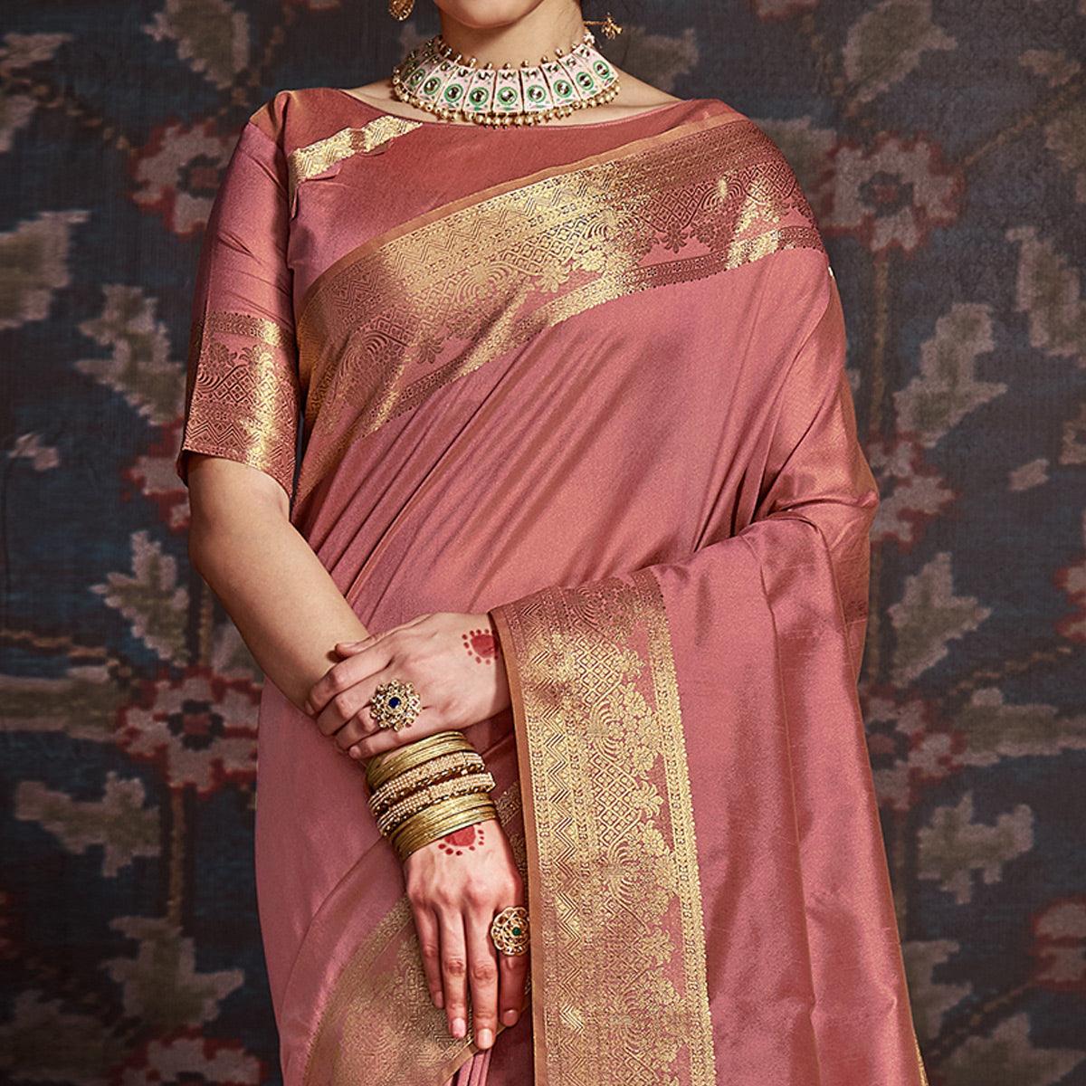 Delightful Mauve Colored Festive Wear Woven Silk Saree - Peachmode