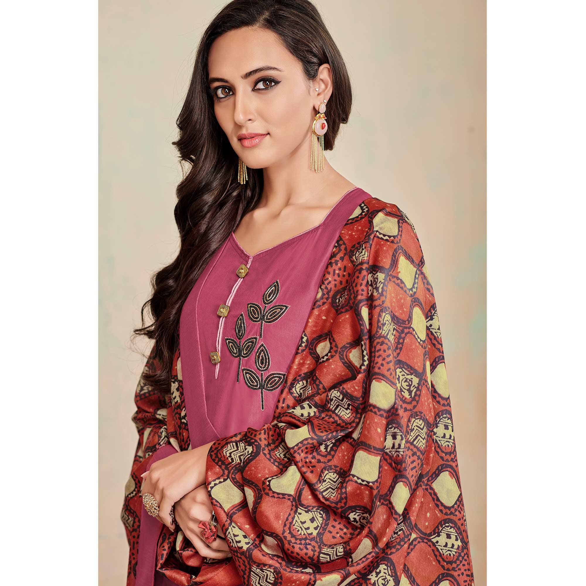 Delightful Mauve Colored Partywear Cotton Suit - Peachmode