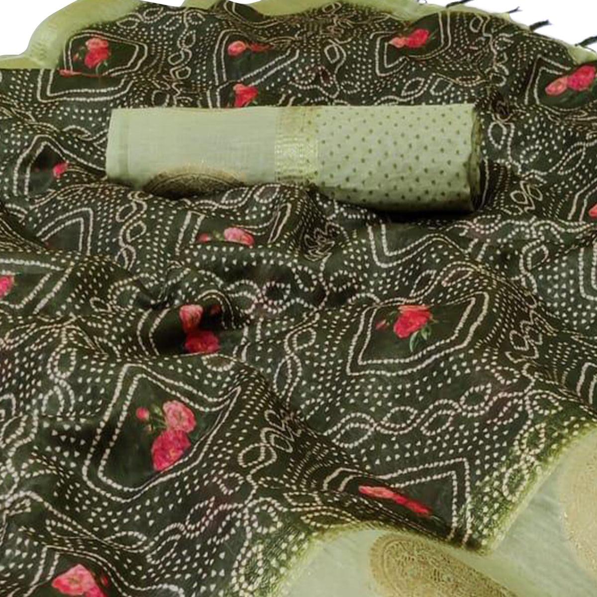 Delightful Mehendi Green Colored Festive Wear Woven Silk Saree - Peachmode