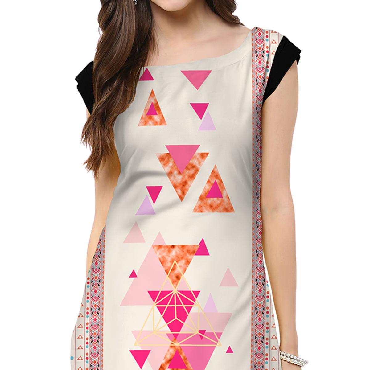 Delightful Off White Colored Casual Printed Crepe Kurti - Peachmode