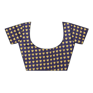 Delightful Off White-Navy Blue Colored Festive Wear Printed Mysore Silk Saree - Peachmode