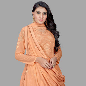 Delightful Peach Colored Party Wear Embroidered Heavy Faux Georgette Anarkali Suit - Peachmode