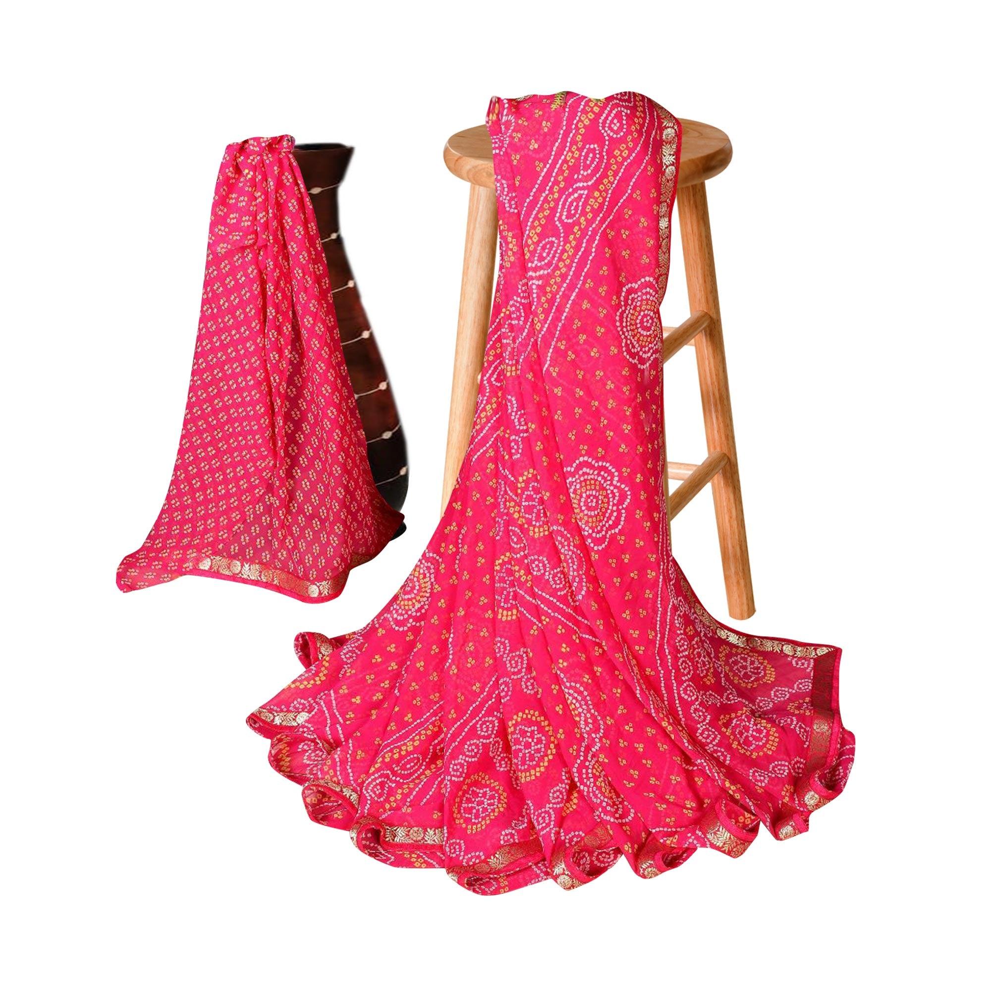Delightful Pink Colored Casual Bandhani Printed Georgette Saree - Peachmode