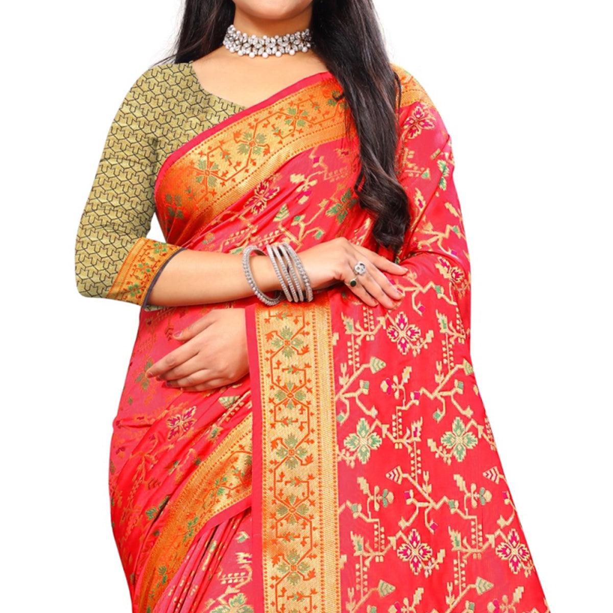 Delightful Pink Colored Festive Wear Woven Silk Saree - Peachmode