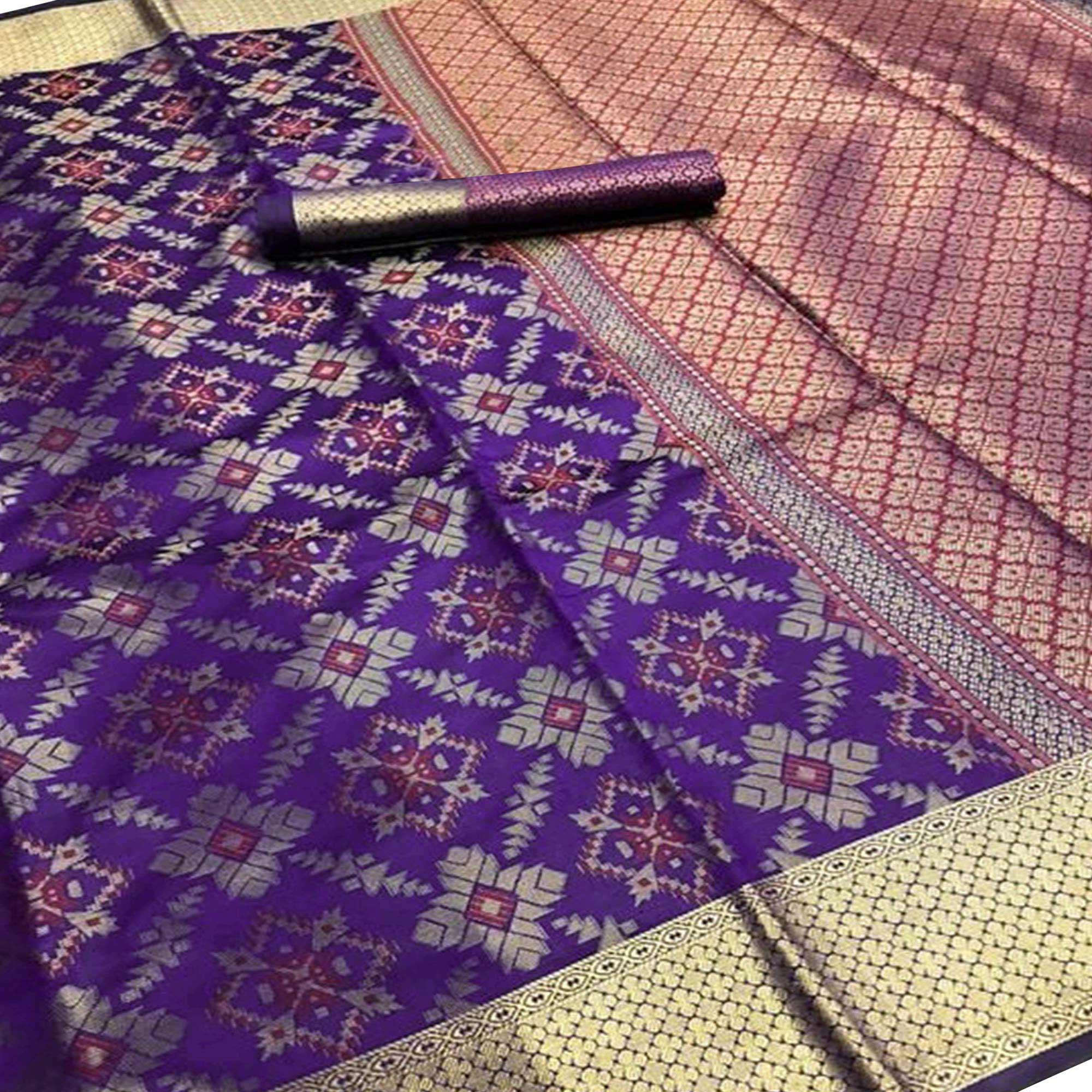 Delightful Purple Colored Festive Wear Woven Silk Saree - Peachmode