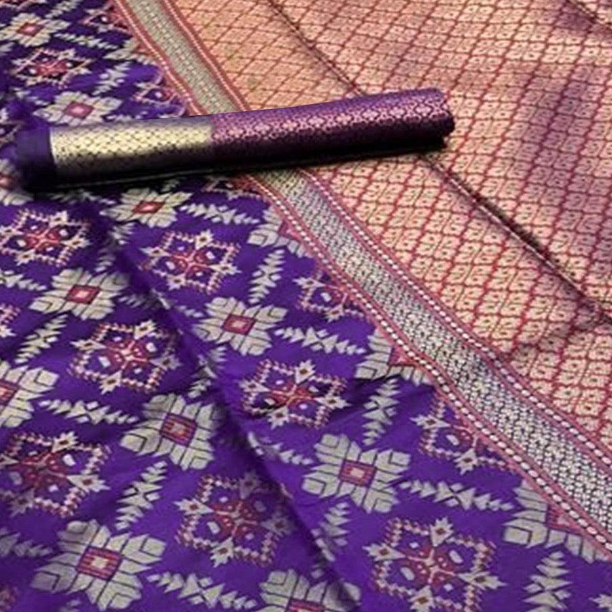 Delightful Purple Colored Festive Wear Woven Silk Saree - Peachmode