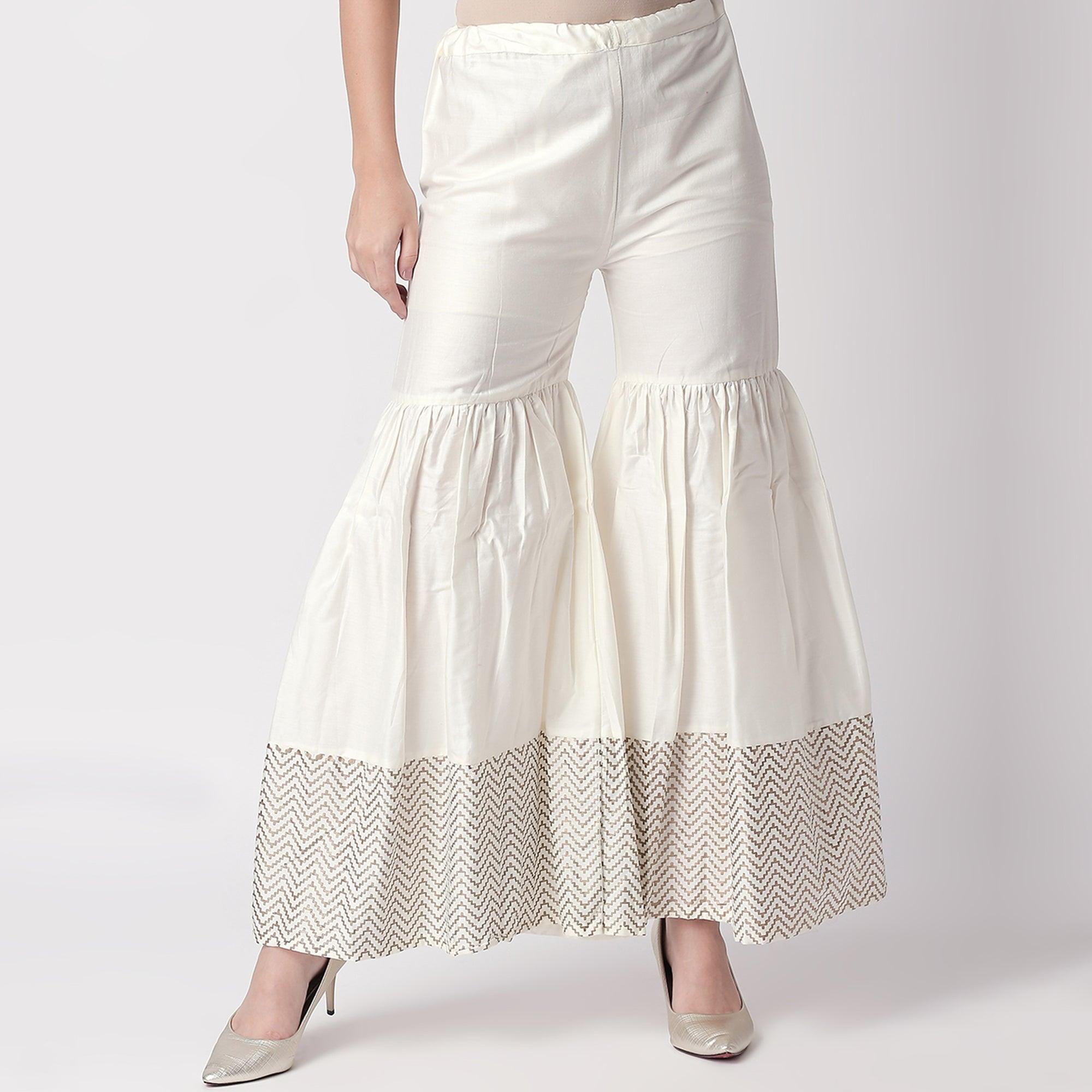 Delightful Red Colored Casual Embroidered Silk Kurti-Sharara Set - Peachmode