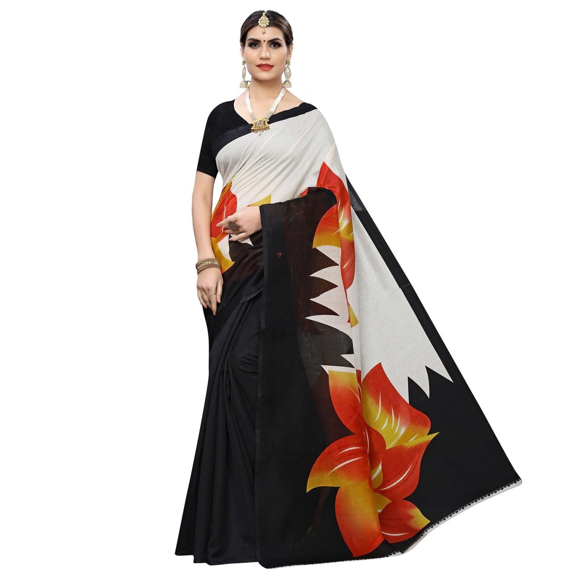 Delightful Red Colored Casual Wear Floral Printed Art Silk Saree - Peachmode