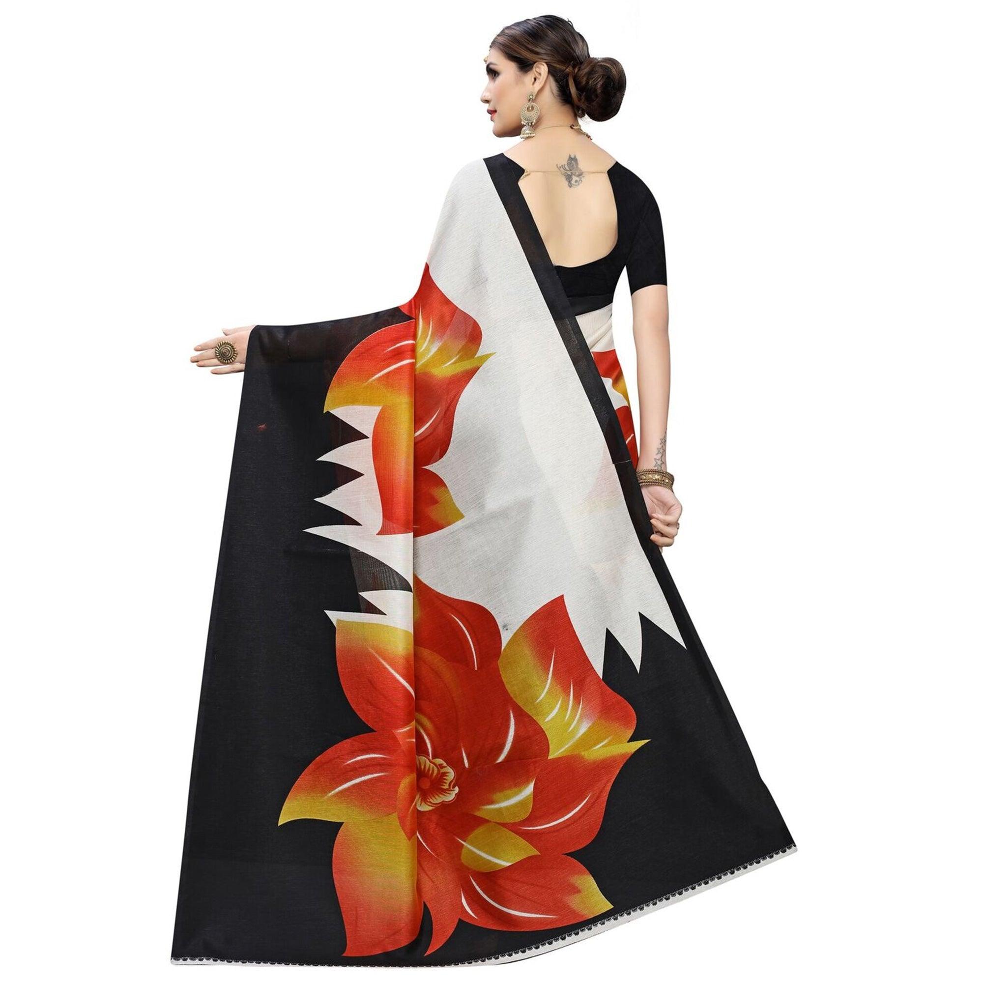 Delightful Red Colored Casual Wear Floral Printed Art Silk Saree - Peachmode