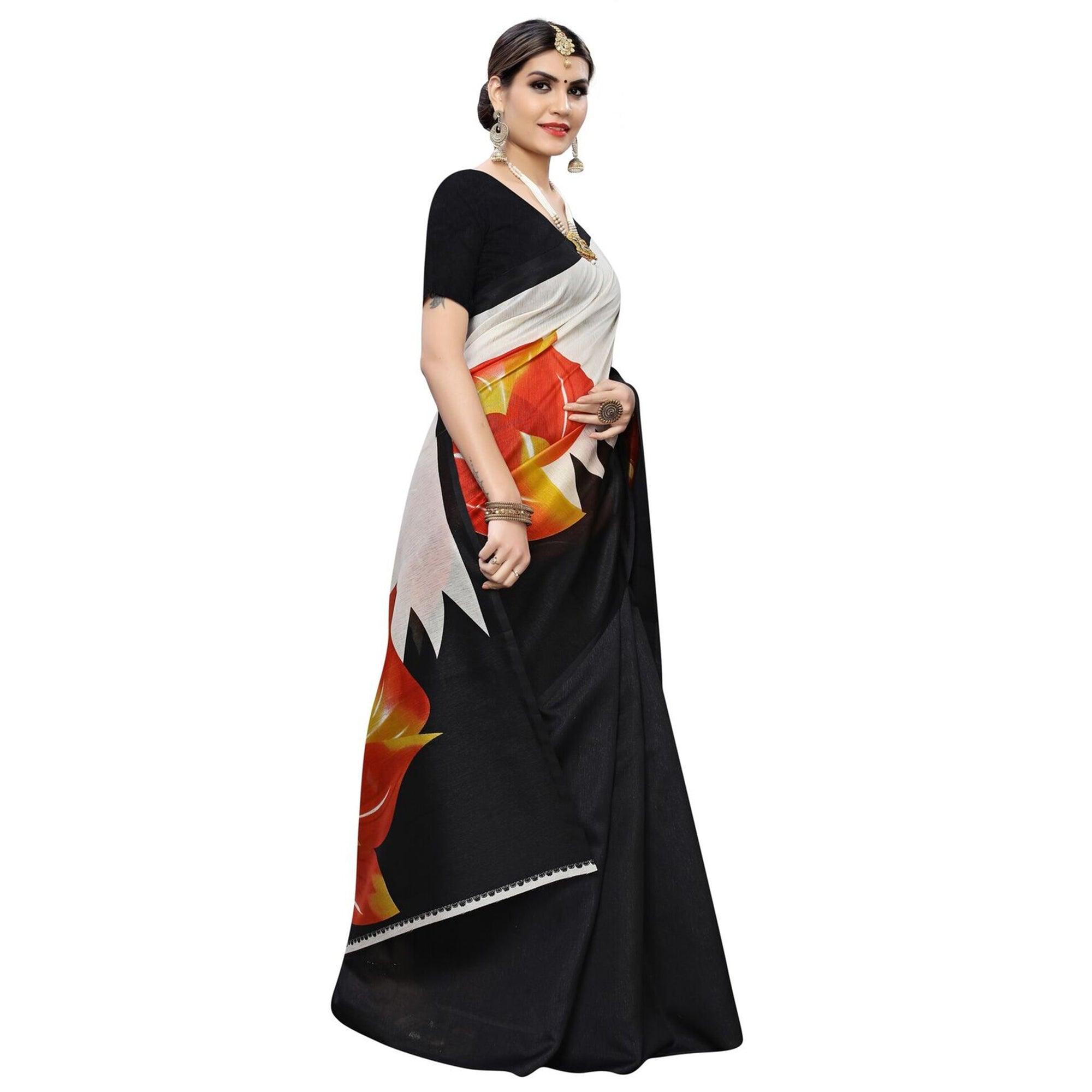 Delightful Red Colored Casual Wear Floral Printed Art Silk Saree - Peachmode