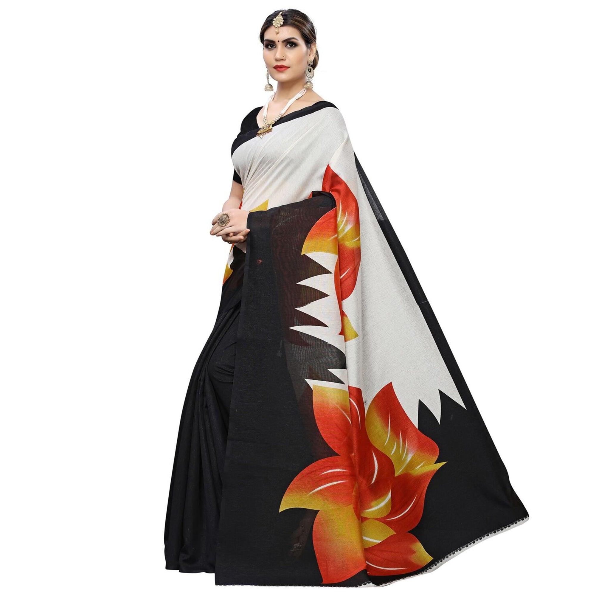 Delightful Red Colored Casual Wear Floral Printed Art Silk Saree - Peachmode