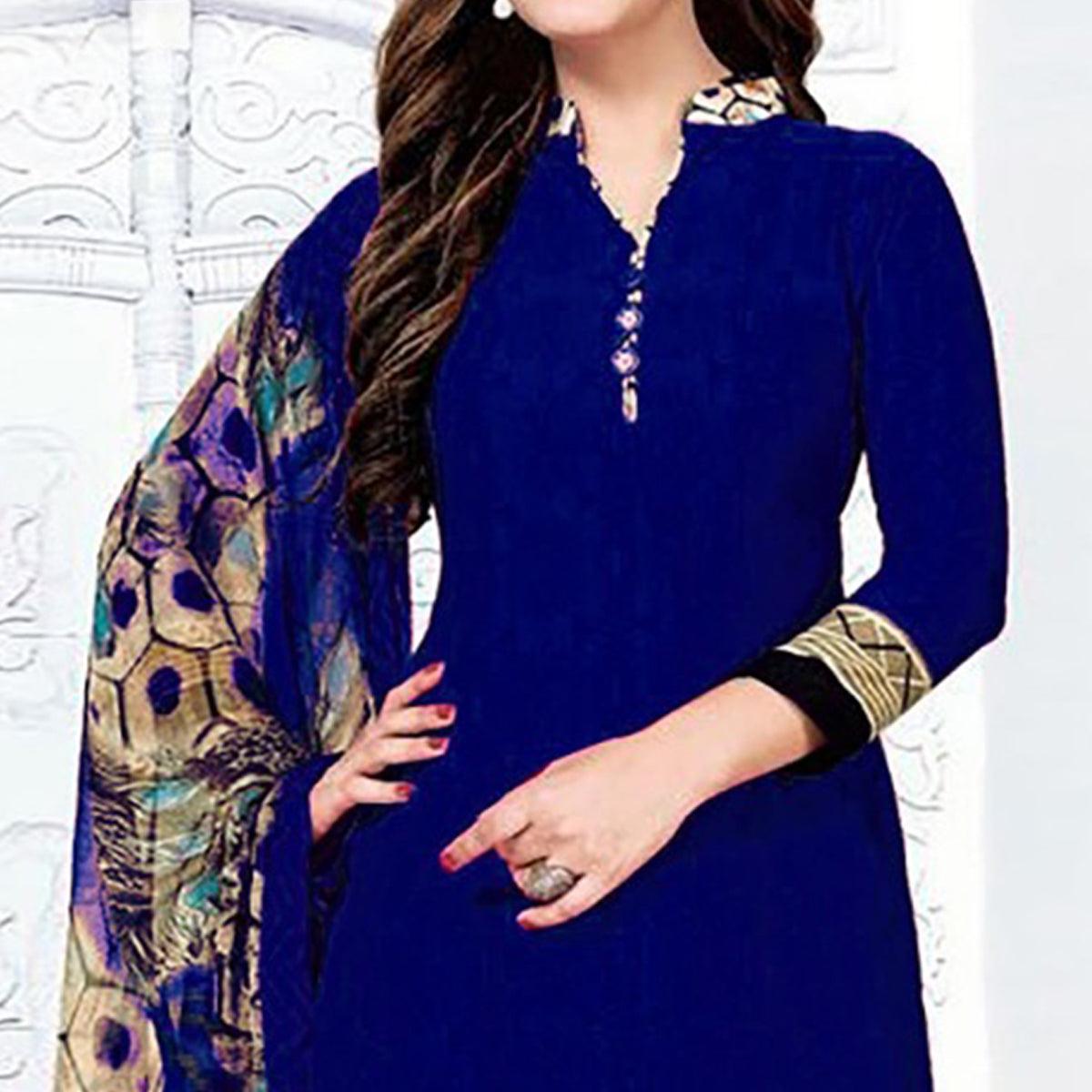 Delightful Royal Blue Colored Casual Wear Printed Crepe Salwar Suit - Peachmode