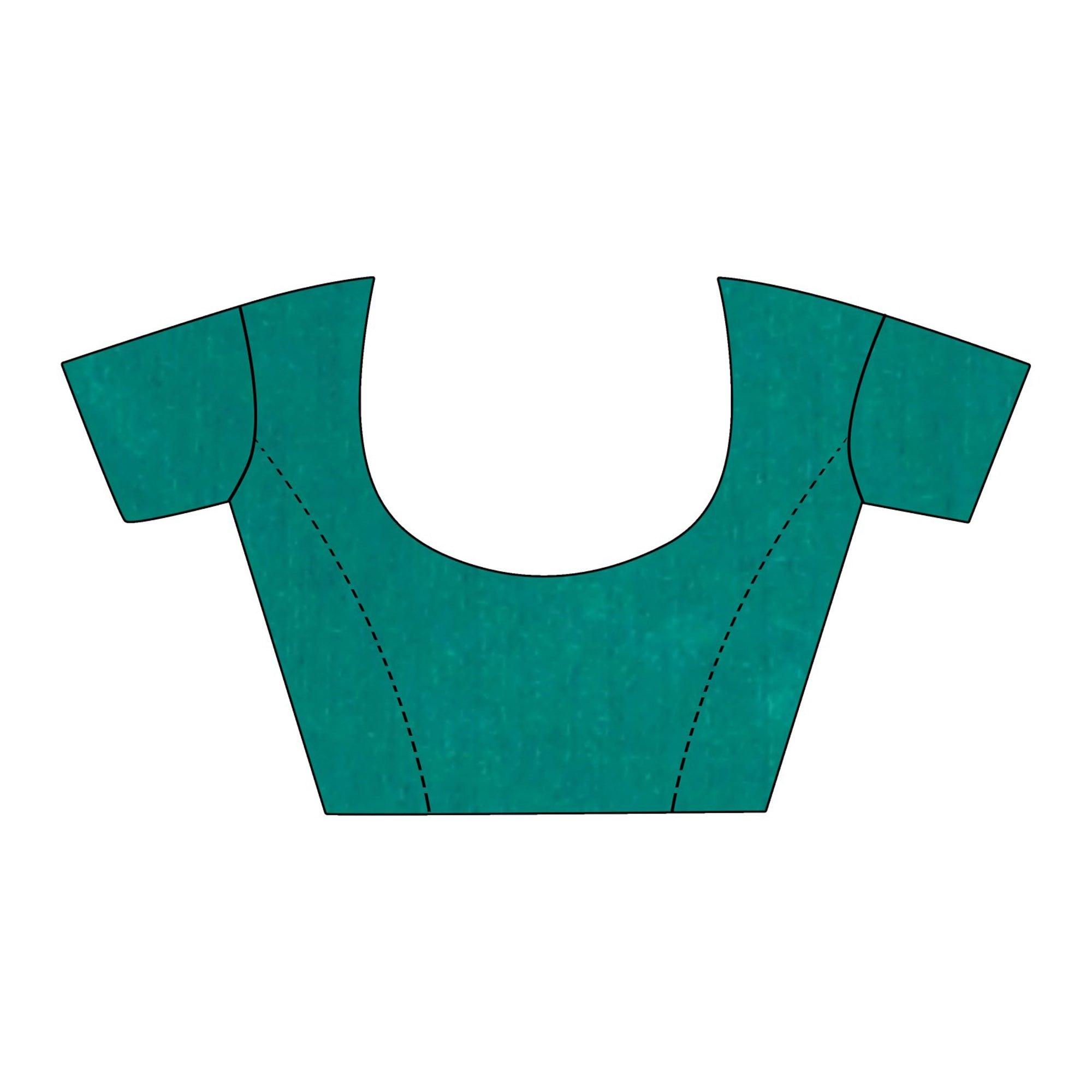 Delightful Turquoise Green Colored Casual Wear Cotton Saree - Peachmode